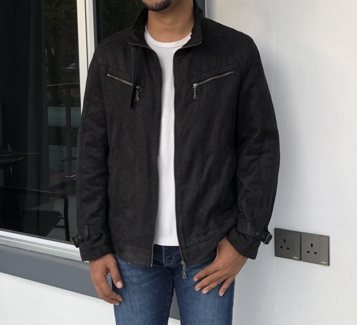 image of Designer Louis Chavlon Black Faux Suede Jacket, Men's (Size Medium)