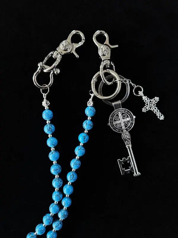 Jewelry Blue cracked stone round beads Wallet Chain Size ONE SIZE - 4 Thumbnail