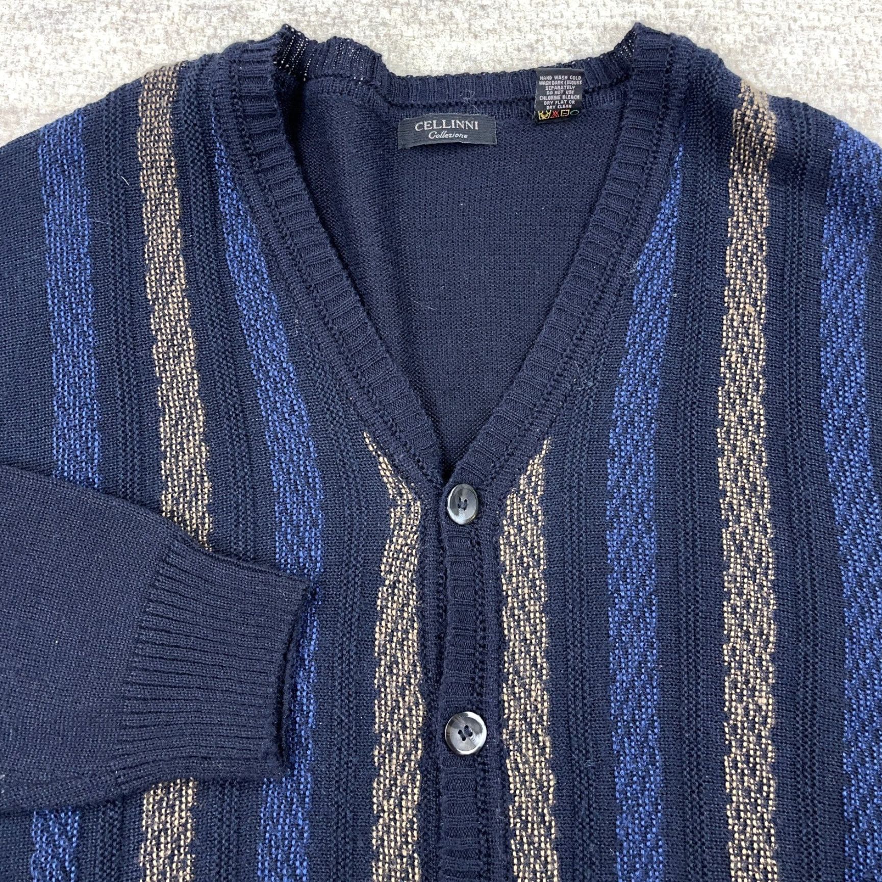 Vintage VINTAGE Cellinni Cardigan Sweater Men XL Blue Wool Knit Striped 90s Classic Cardigan Mens XL Blue Knit-Top Sweater Size US XL / EU 56 / 4 - 2 Thumbnail