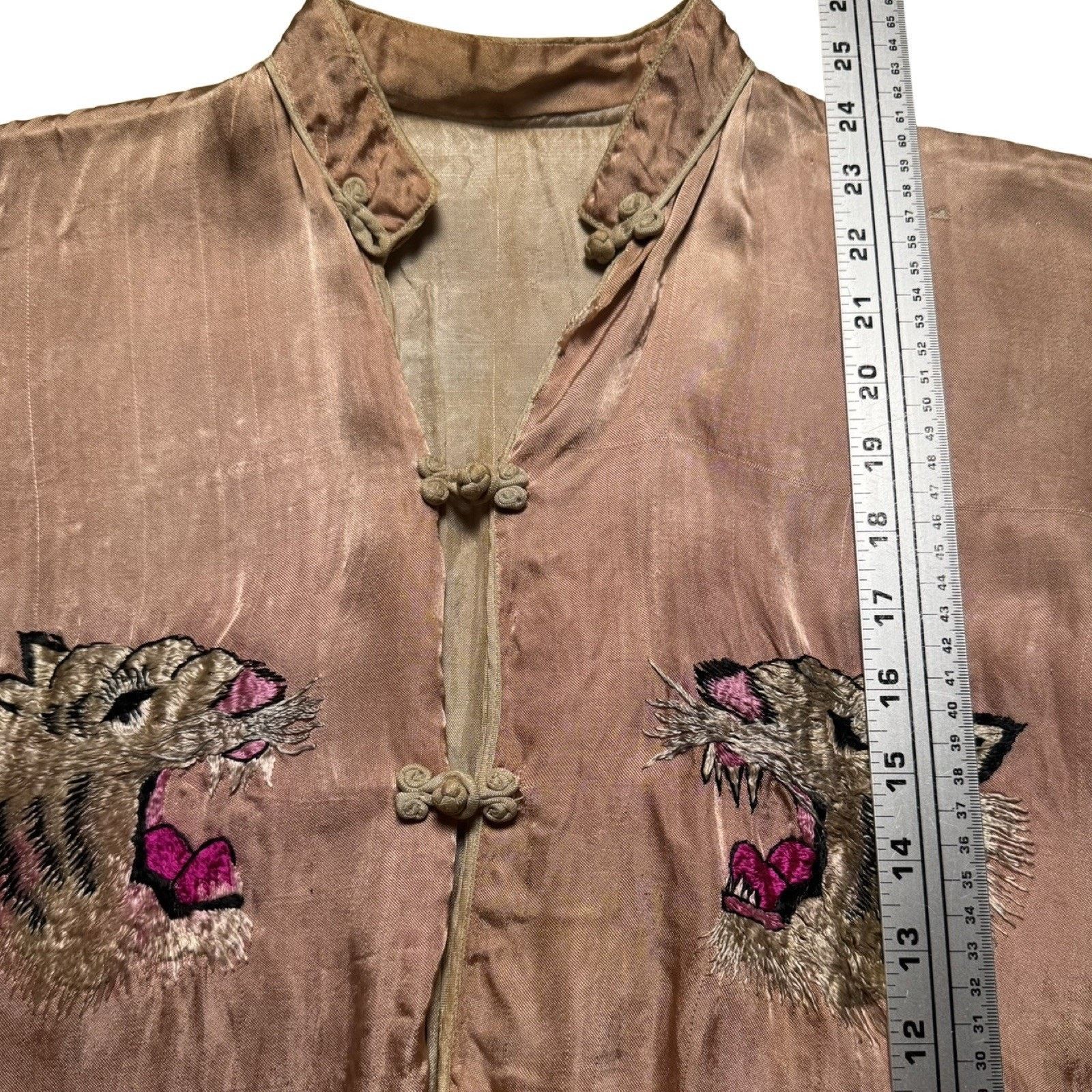 Vintage 1950s Japanese Sukajan Changshan Shirt Pink WWII