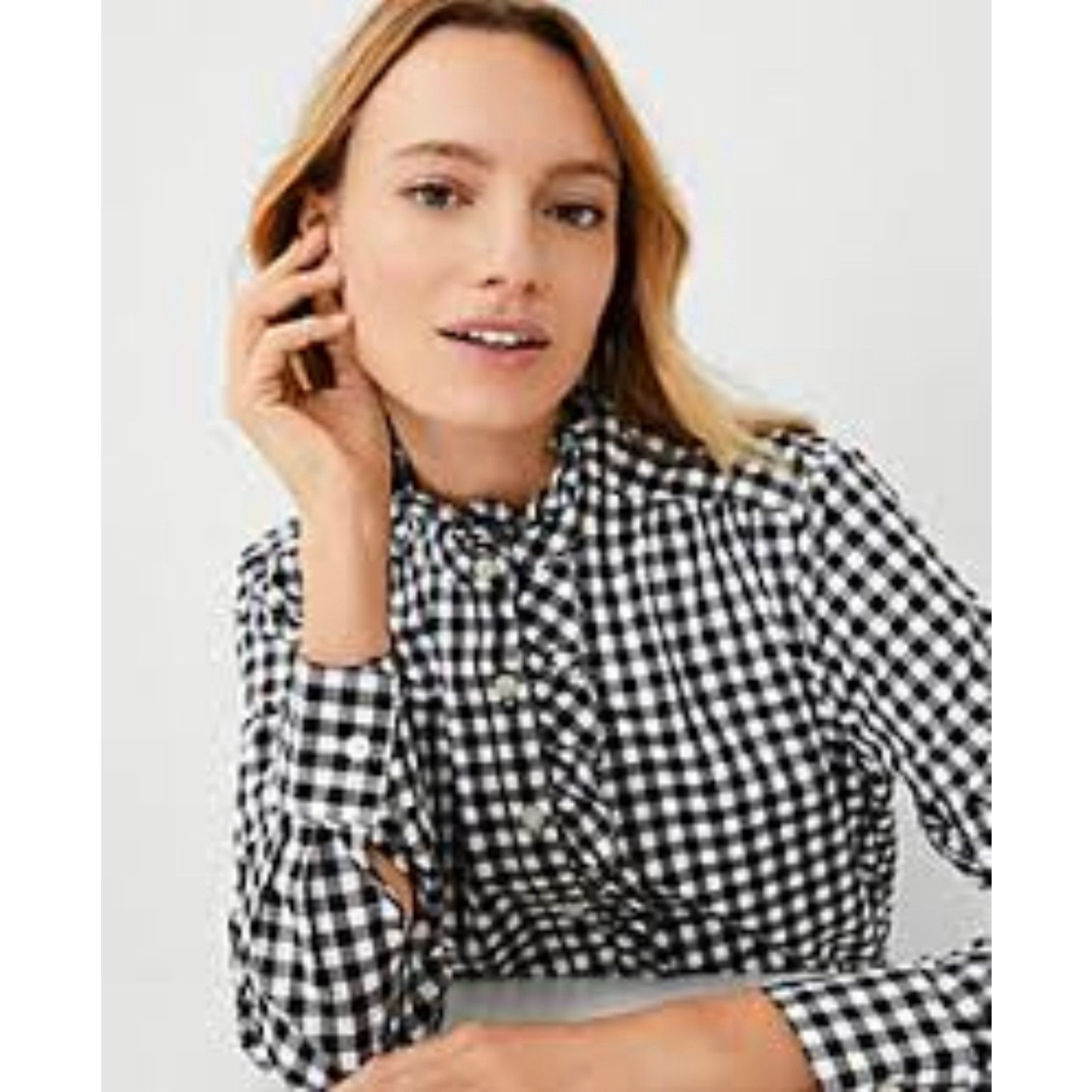 Ann Taylor Ann Taylor Black & White Gingham Button Up Blouse Size S / US 4 / IT 40 - 2 Thumbnail