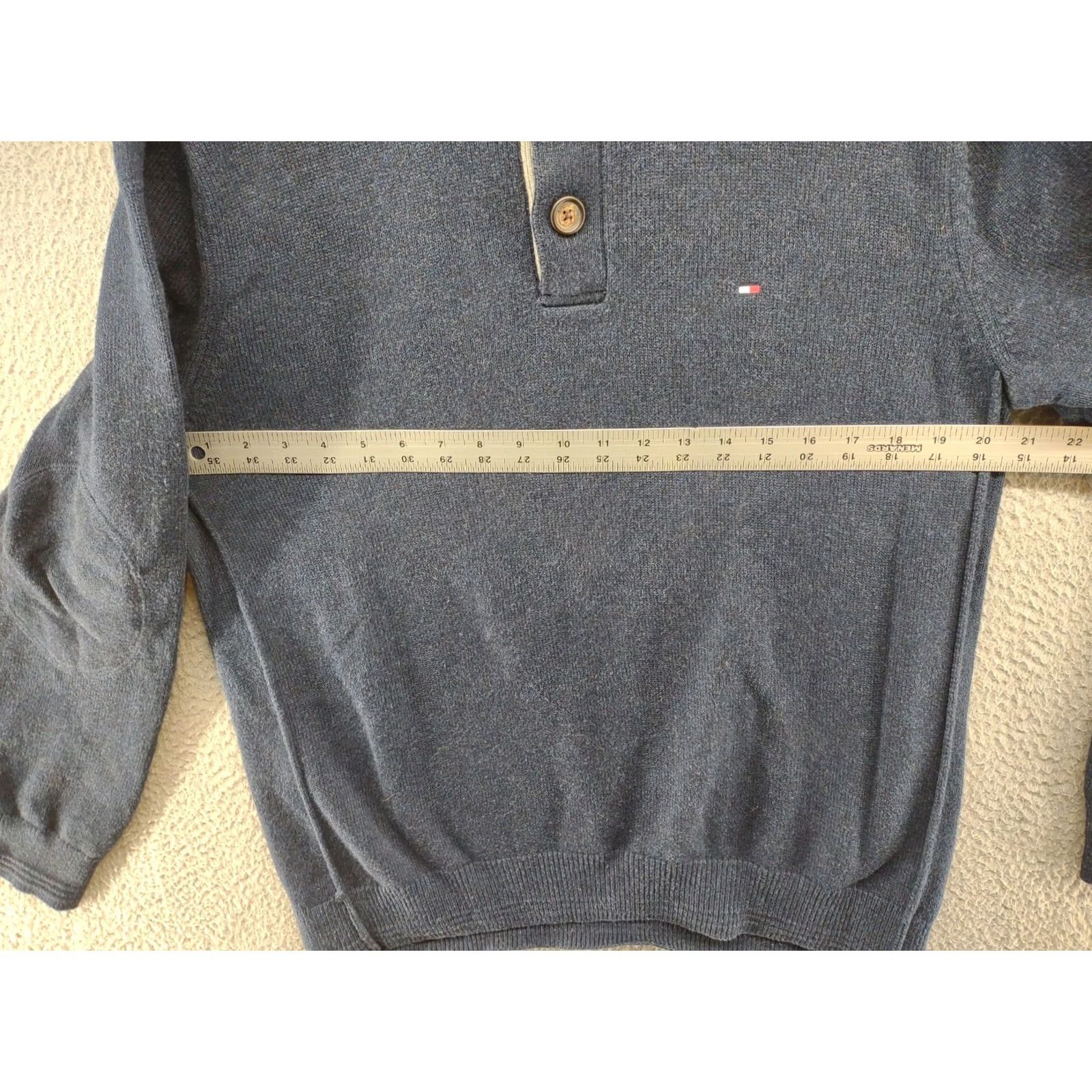Tommy Hilfiger Tommy Hilfiger Men's Blue Knit Pullover 1/4 Button Elbow Patch Sweater SZ L Golf Buzzers? Size US L / EU 52-54 / 3 - 4 Thumbnail