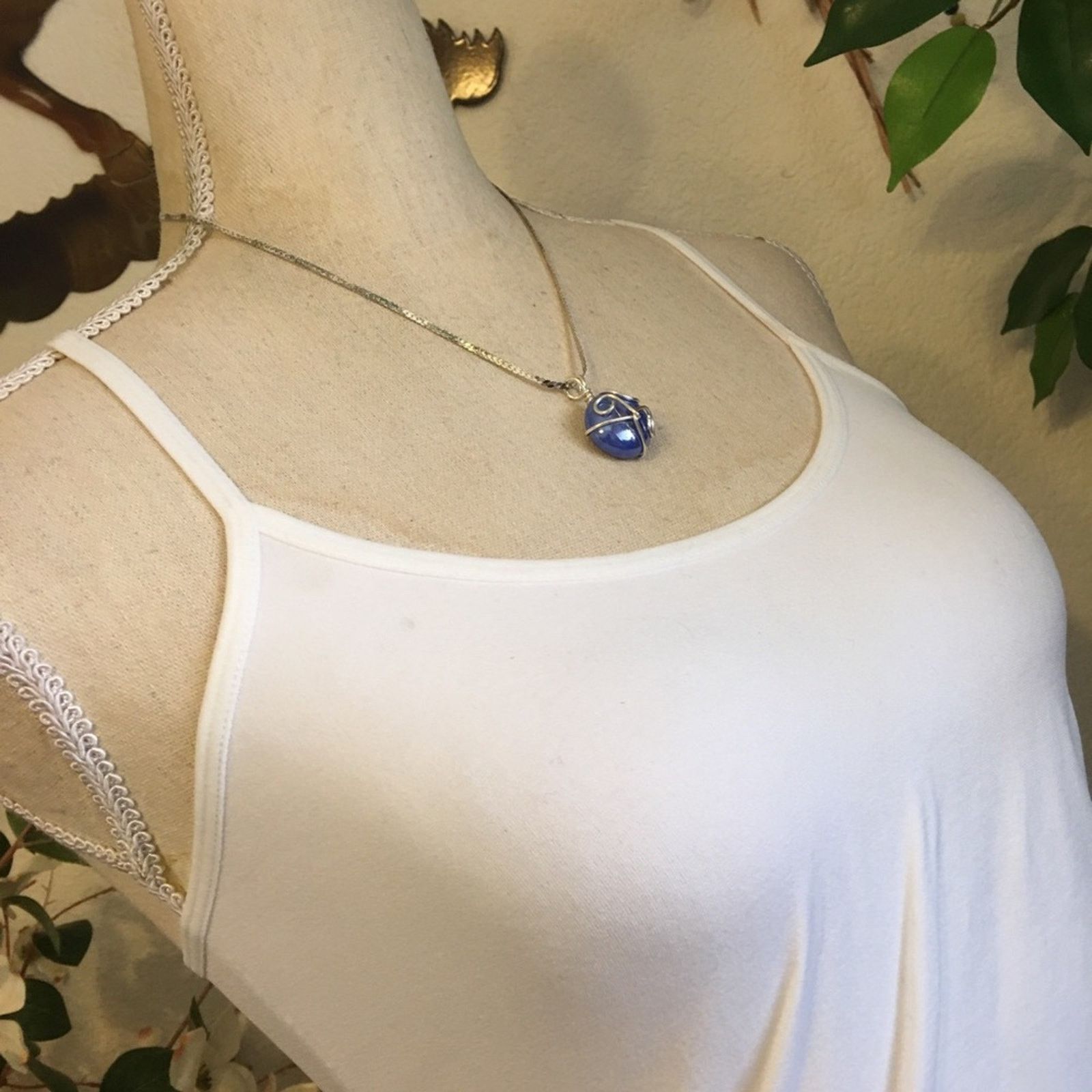 Jewelry Hand crafted iridescent glass pendant on chain Size ONE SIZE - 2 Thumbnail
