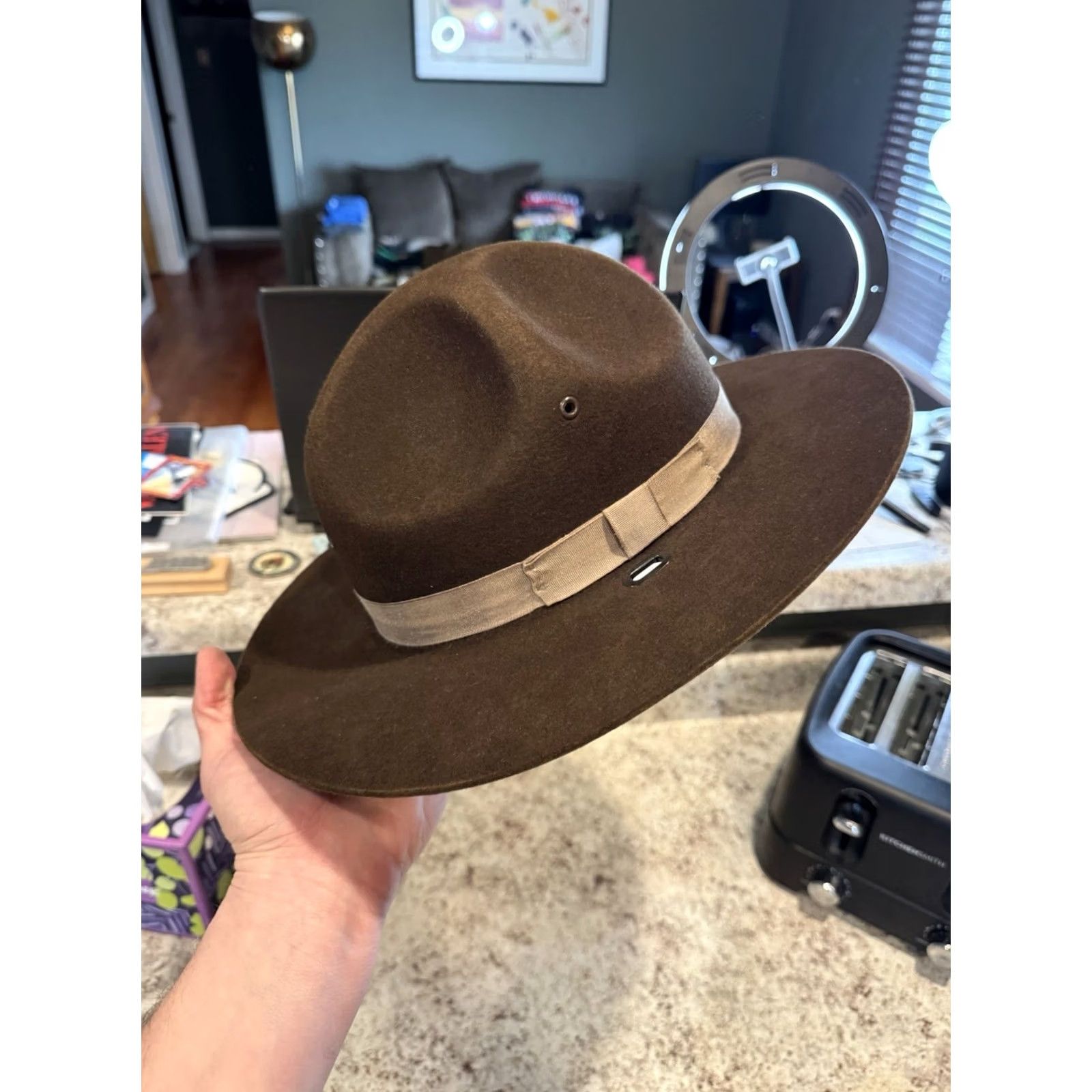 FELT VINTAGE Stratton Self Forming Drill Sergeant Instructor Wool Felt Hat 7 USA Size ONE SIZE - 2 Thumbnail