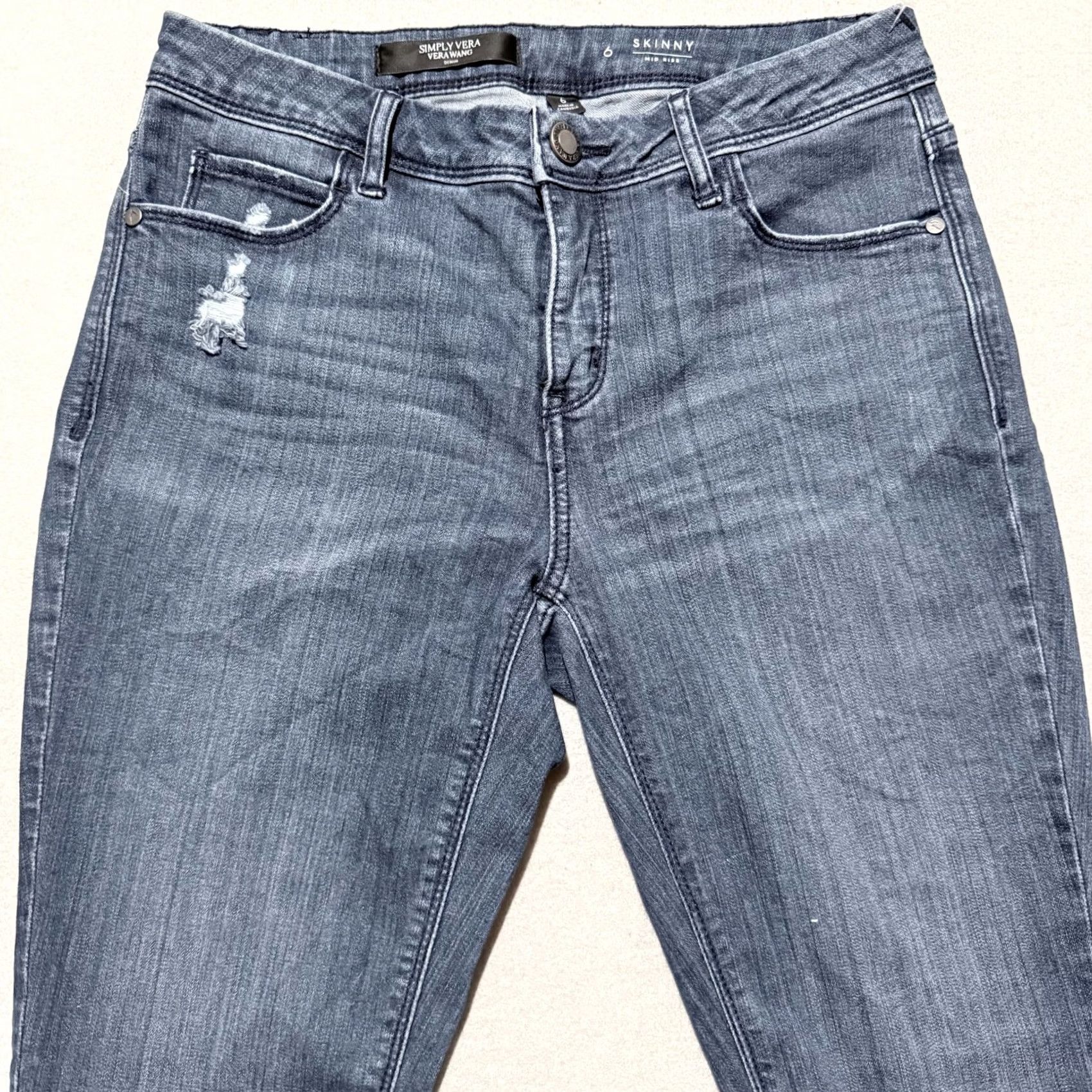Vintage Simply Vera Vera Wang Jeans Women's Blue Denim Distressed Mid Rise Skinny - 6 Size 28" / US 6 / IT 42 - 3 Thumbnail
