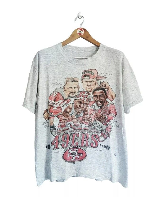 image of Nfl x Vintage San Francisco 49Ers Caricature 90's 2-Sides T-Shirt in Grey, Men's (Size XL)