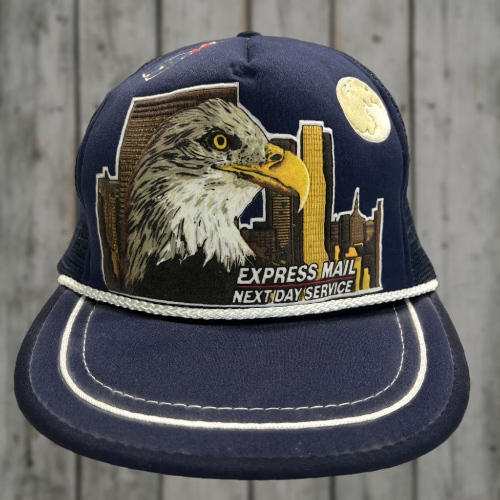 Express VINTAGE USPS Express Mail Eagle Rope Trucker Snapback Hat Cap Foam Crownco Men Adjustable Blue 80s USA Eagle Rope Vintage Style Nike? Size ONE SIZE - 1 Thumbnail