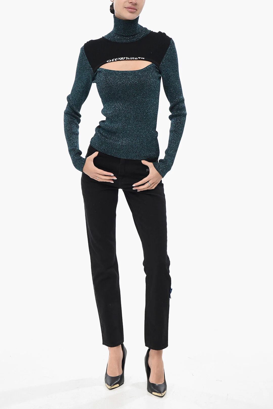 Off-White og1mm0426 Lurex Turtleneck Sweater in Light Blue Size S / US 4 / IT 40 - 4 Thumbnail