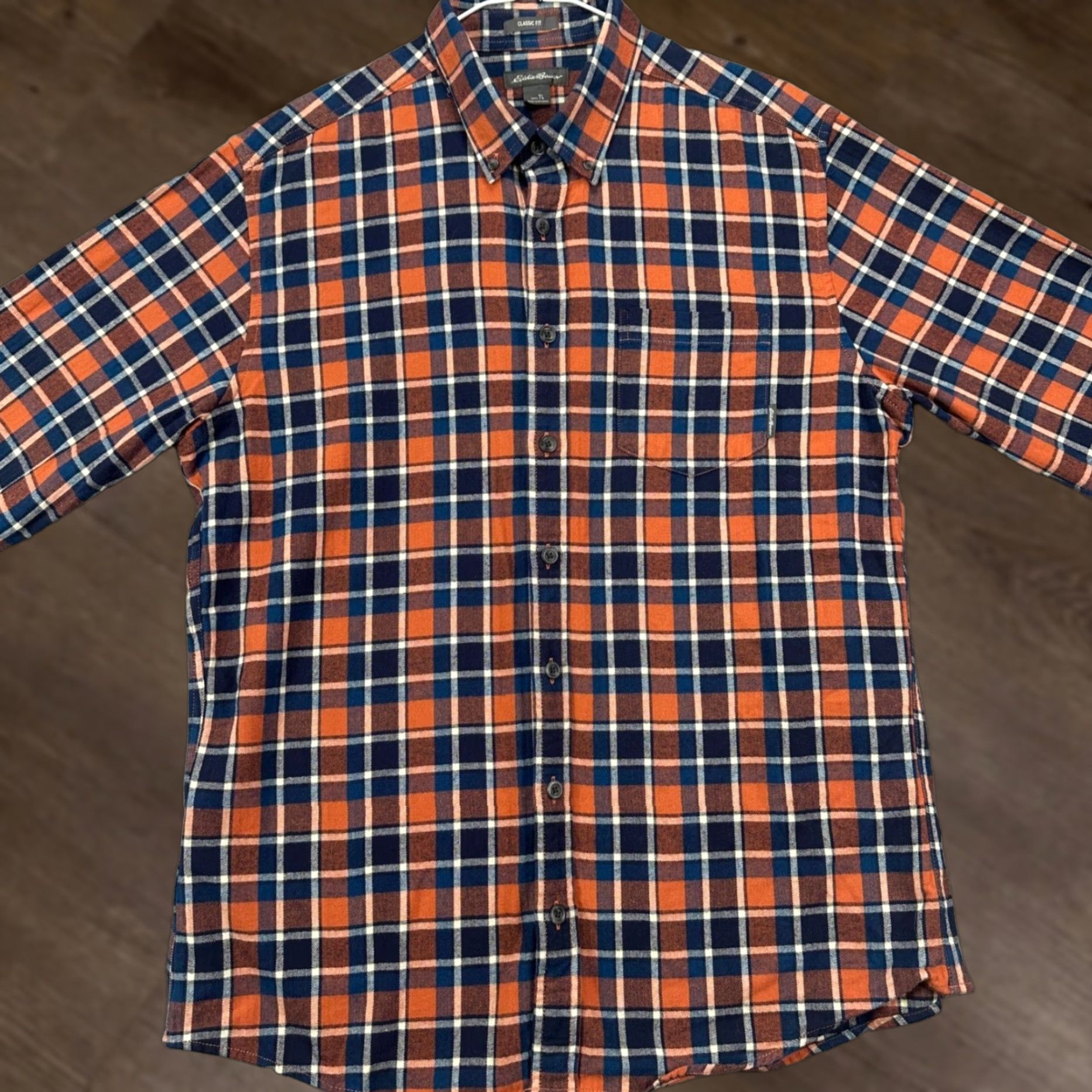 Eddie Bauer Eddie Bauer Button-Down Shirt Plaid Flannel Orange Navy White Classic Fit Mens LT Size US L / EU 52-54 / 3 - 1 Thumbnail