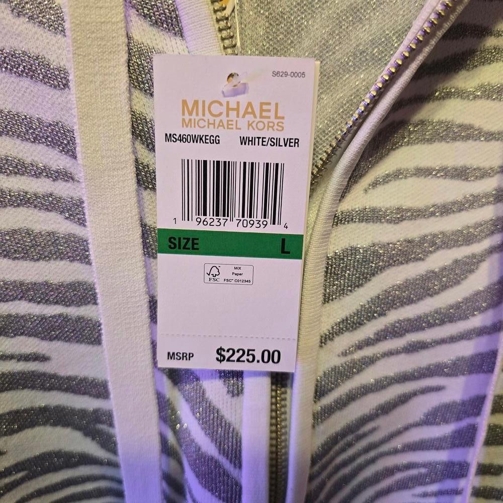 Michael Kors Michael Kors Zebra Print Jacket - White and Silver Size L / US 10 / IT 46 - 3 Thumbnail