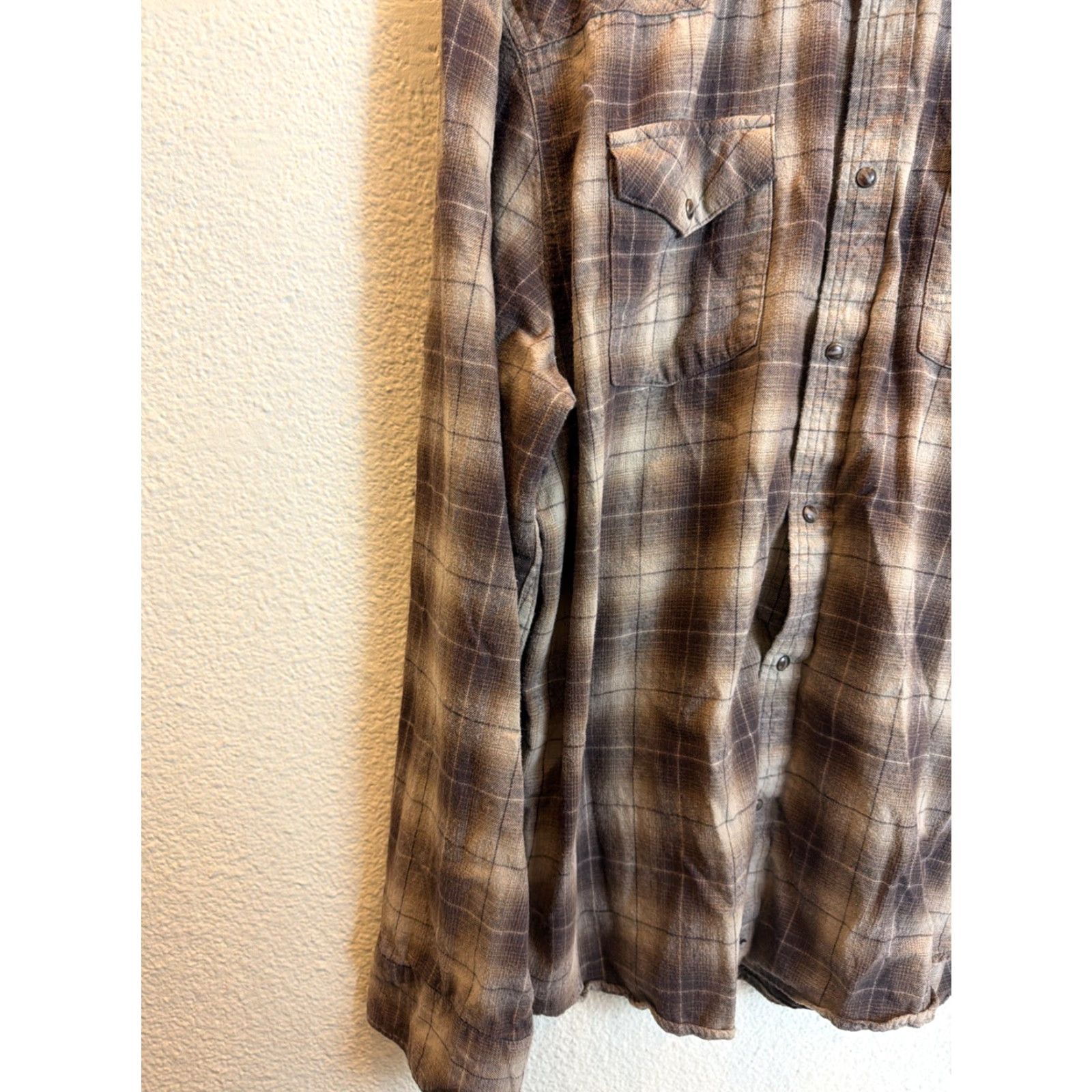 Cody James Cody James Mens 2XL Long Sleeve Pearl Snap Flannel Brown Plaid Shirt Cotton Size US XXL / EU 58 / 5 - 3 Thumbnail
