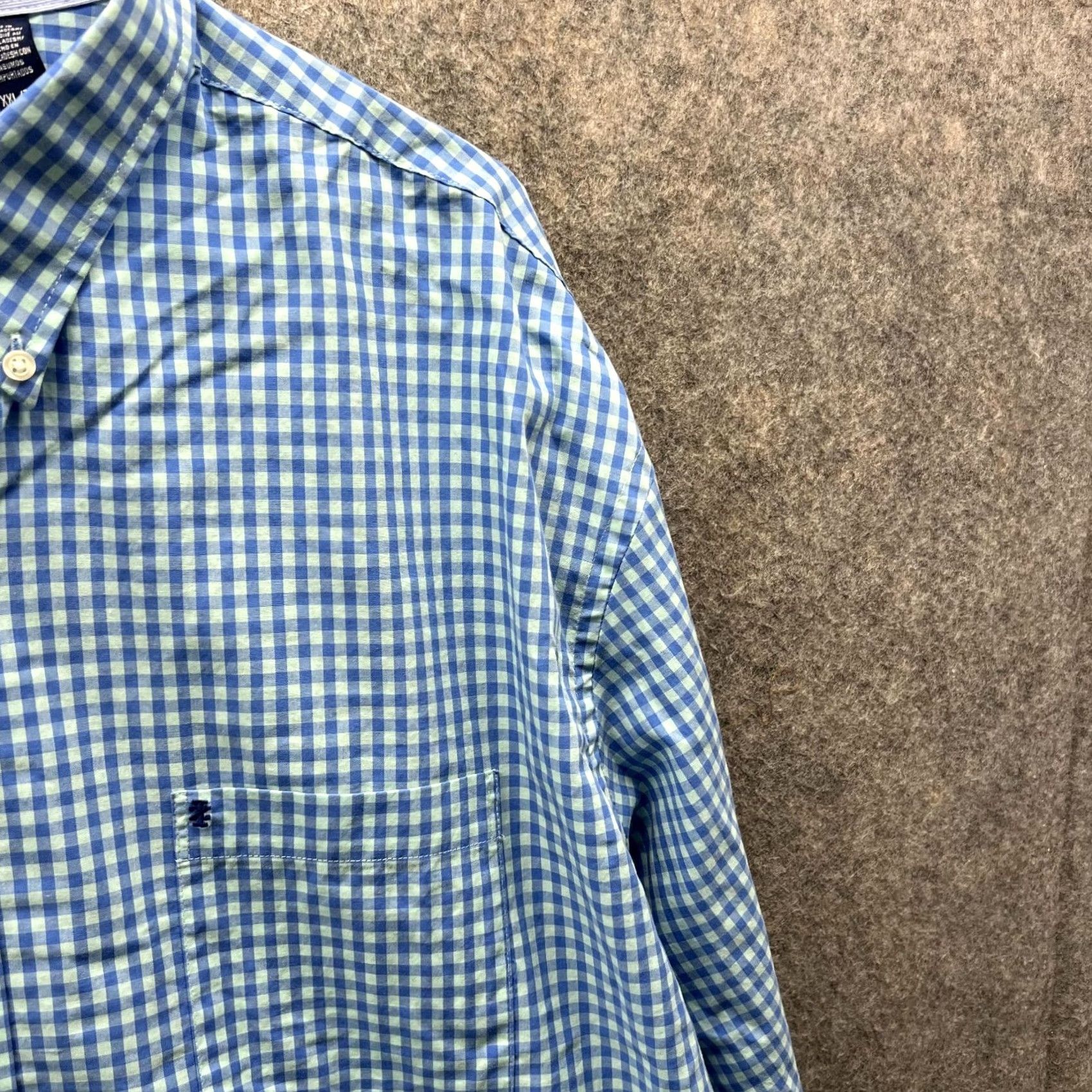 Izod VINTAGE IZOD Shirt Men XXL Blue Button-Down Dress Gingham Premium Essentials Check Shirt Size 48R - 7 Thumbnail