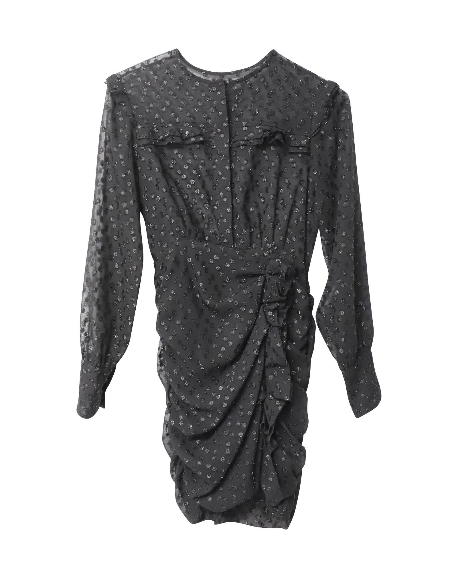 image of Ruched Long-Sleeve Mini Dress In Black Polyester By Isabel Marant, Women's (Size XS)