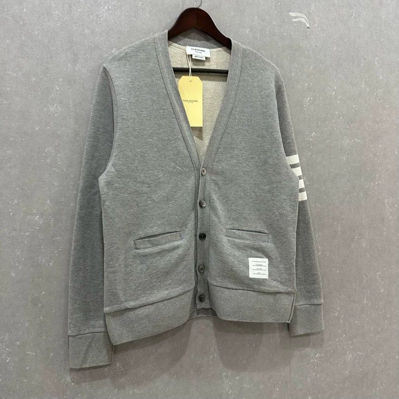 Thom Browne Thom Browne Gray four stripe knit cardigan Size US L / EU 52-54 / 3 - 3 Thumbnail