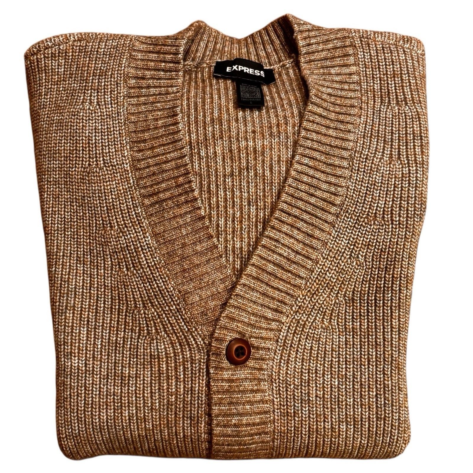 Express Wool Blend Men's Cardigan Tan Heather Size Large - Express Size US L / EU 52-54 / 3 - 2 Thumbnail