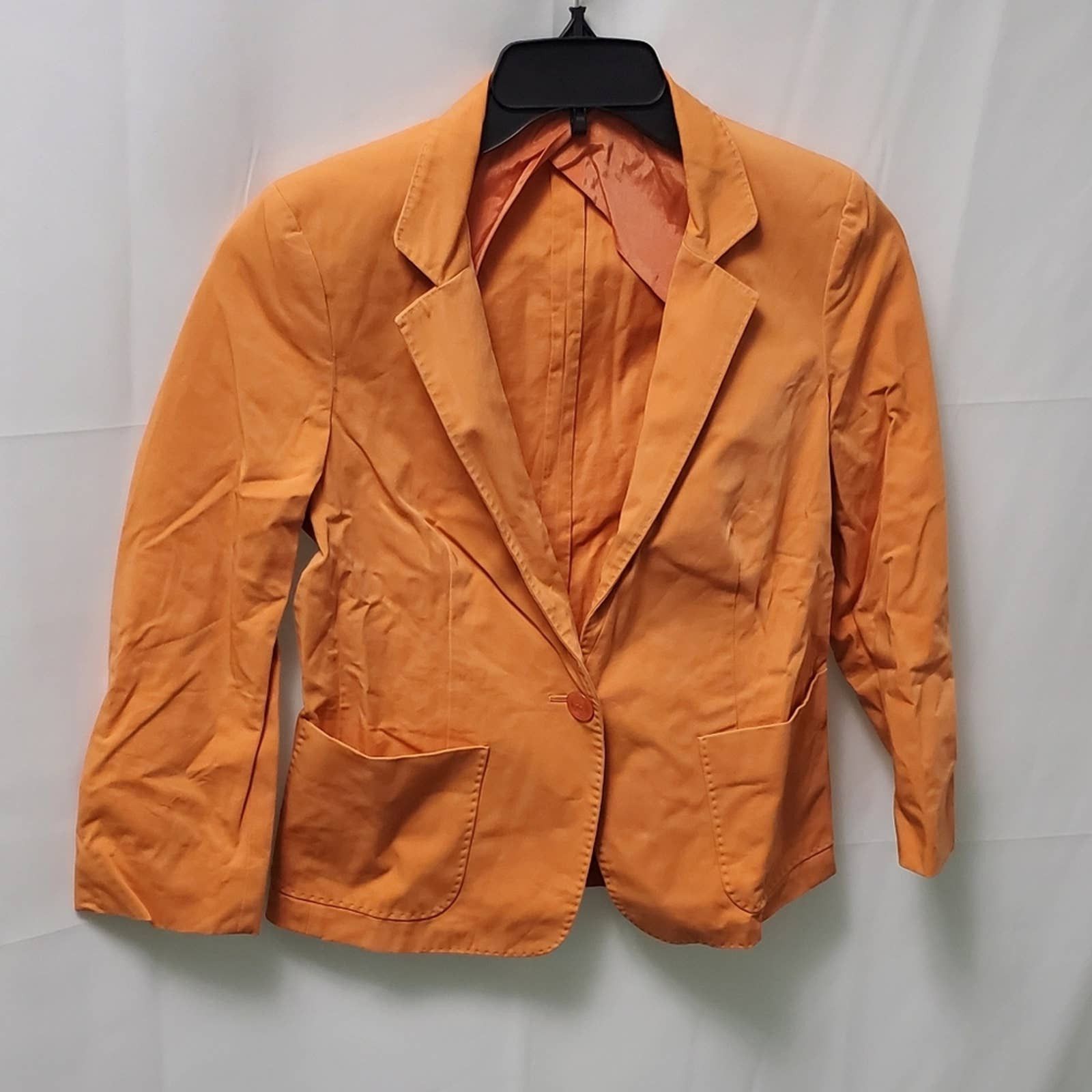 Max Mara Bright Orange Cotton Notched Lapel V Neck Blazer