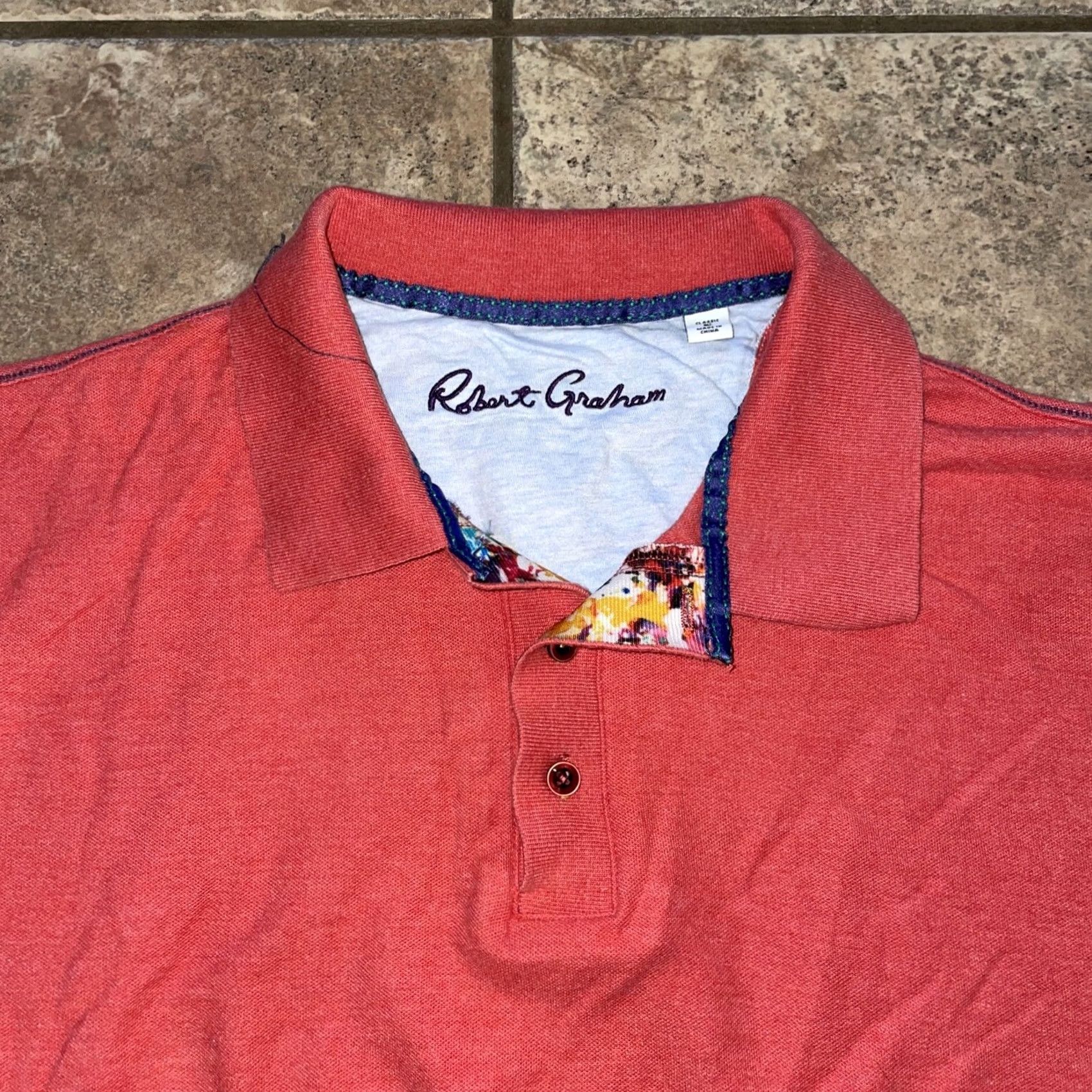 Robert Graham Robert Graham Polo Shirt Mens L Red Short Sleeve Polo Shirt L Mens Red Size US L / EU 52-54 / 3 - 2 Thumbnail