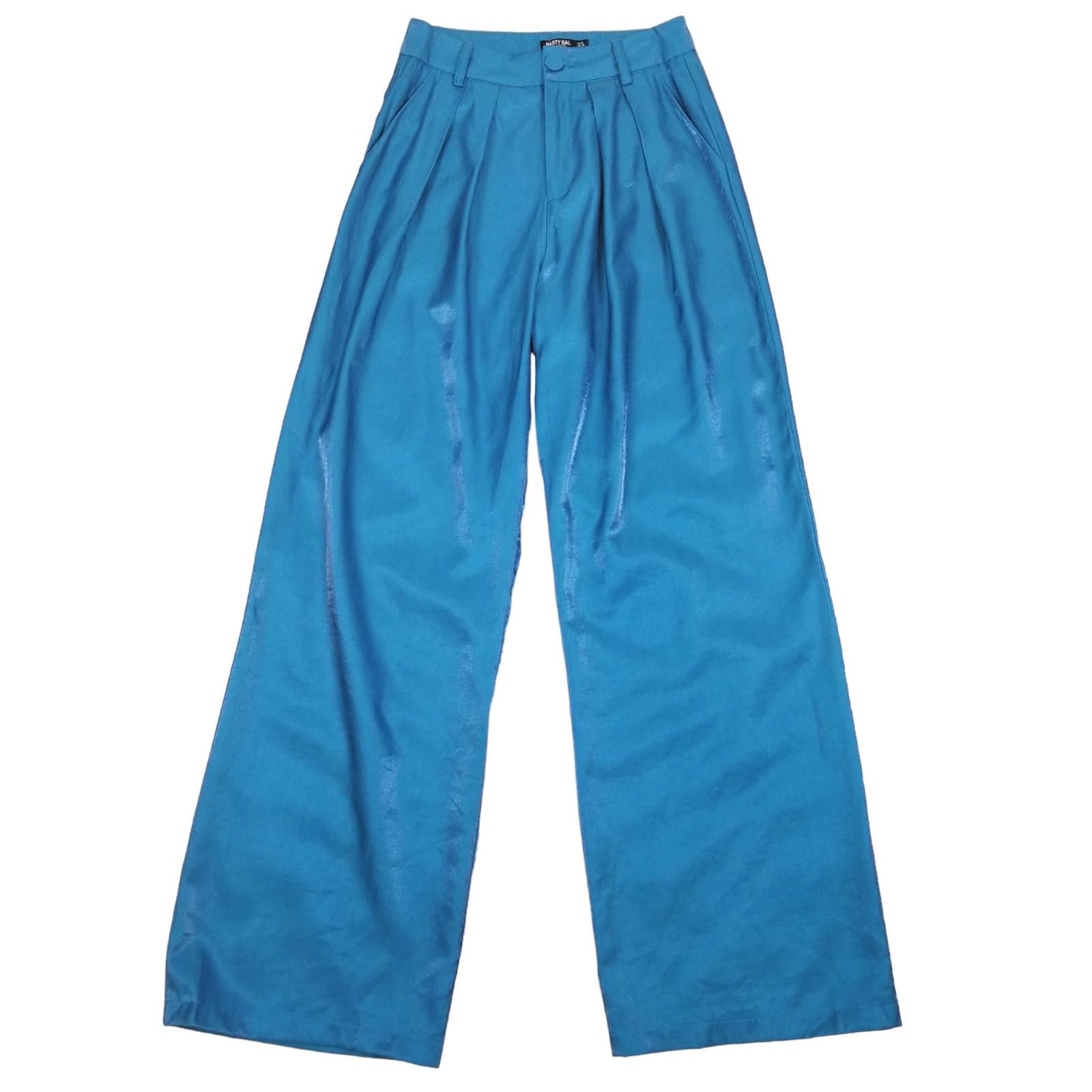 Nasty Gal Nasty Gal Satin Shimmer Wide Leg Pants Blue Sz 6 Size 28" / US 6 / IT 42 - 1 Thumbnail