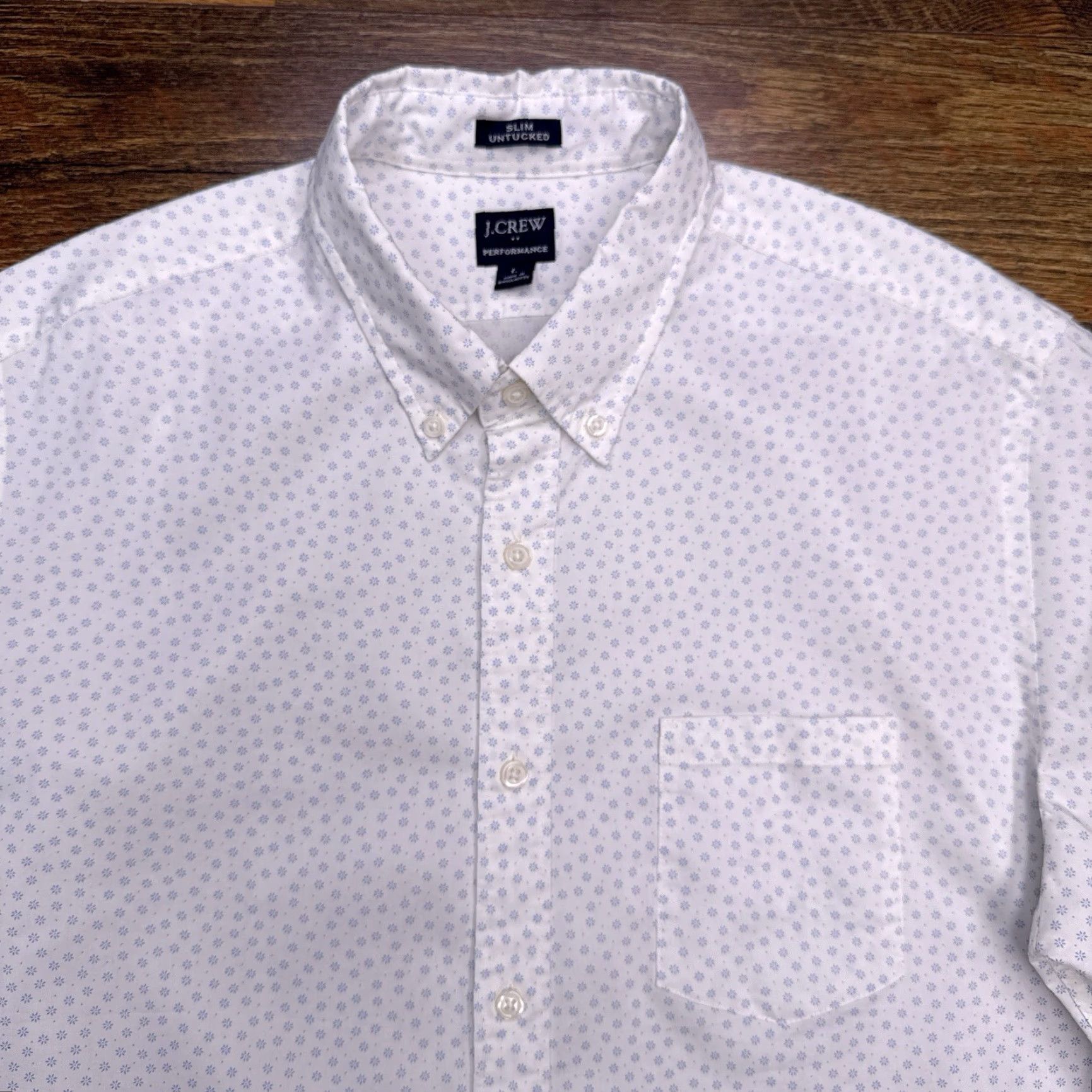 J.Crew J. CREW Shirt Mens Large White Slim Untucked Button-Up Knit Stretch Cotton Blend Geometric Pattern Button-Down Collar All Seasons Casual Shirt Size US L / EU 52-54 / 3 - 5 Thumbnail