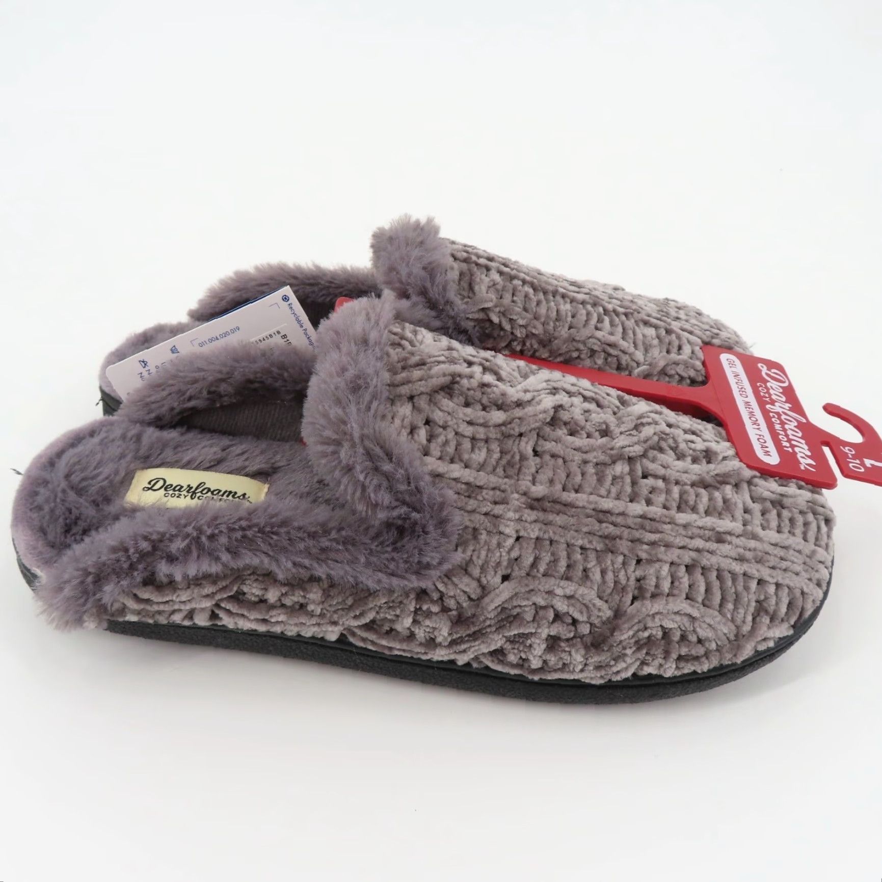 Vintage Dearfoams Slippers Women Large 9-10 Grey Chenille Cable Knit Faux Fur Slide NEW Memory Foam Slide Slippers Womens Medium? Size US 9 / IT 39 - 7 Thumbnail