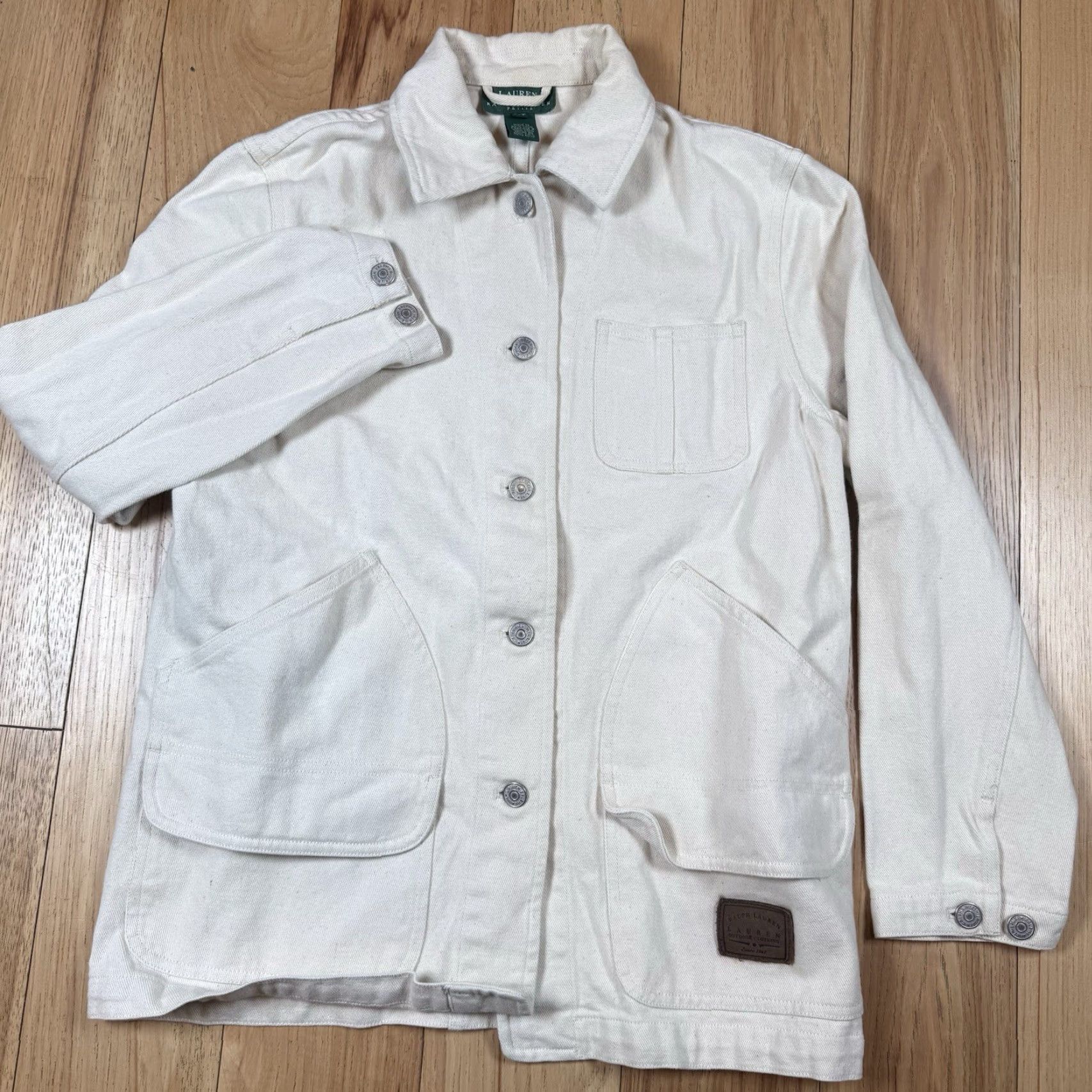Vintage Lauren Ralph Lauren Denim Jacket Women’s PP Petite Ivory Button Jacket Size 24" / US 00 / IT 34 - 2 Thumbnail