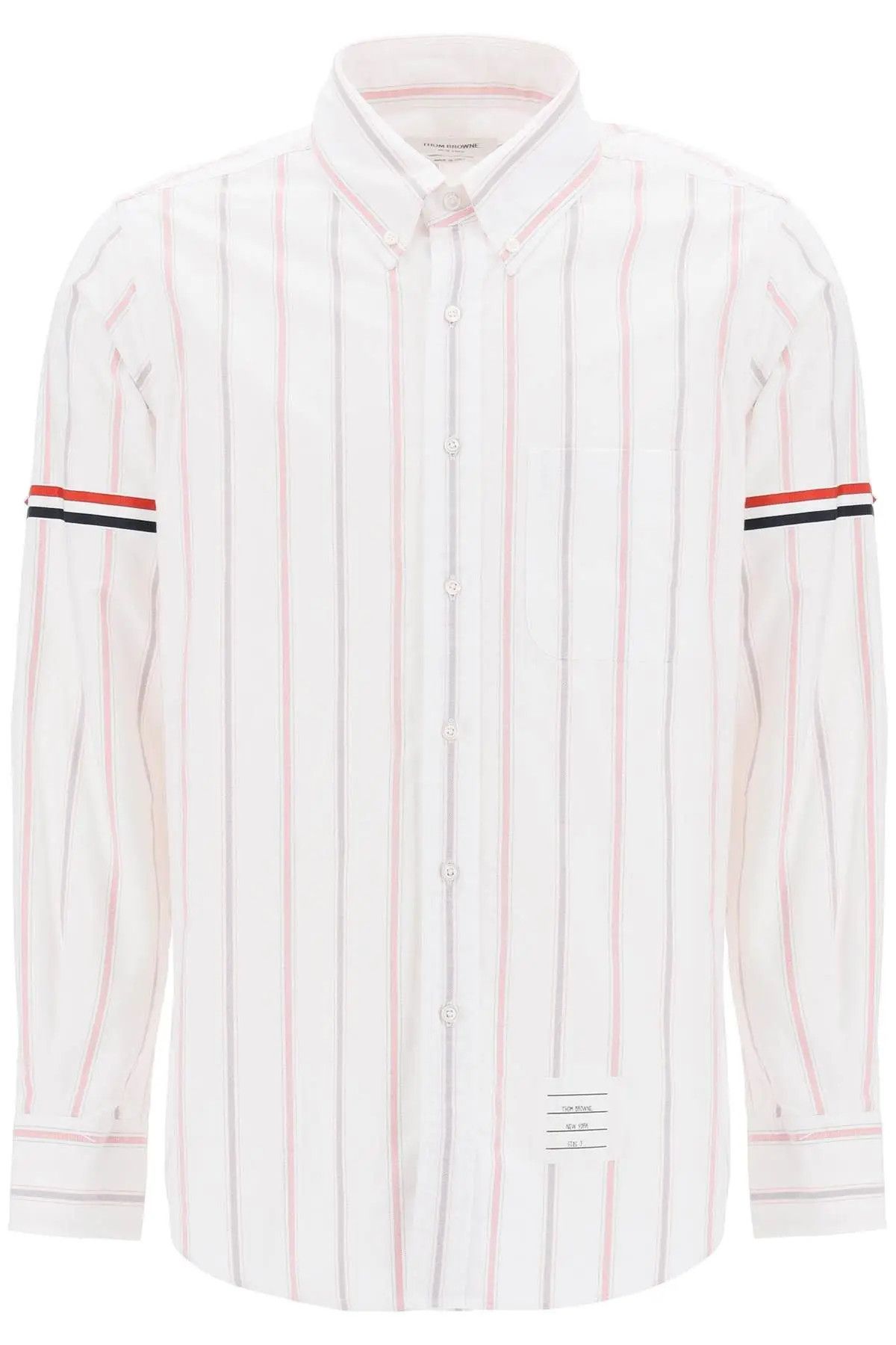 Image of Thom Browne O1S22I1N0324 Striped Oxford Button-Down Shirt In White, Men's (Size XL)