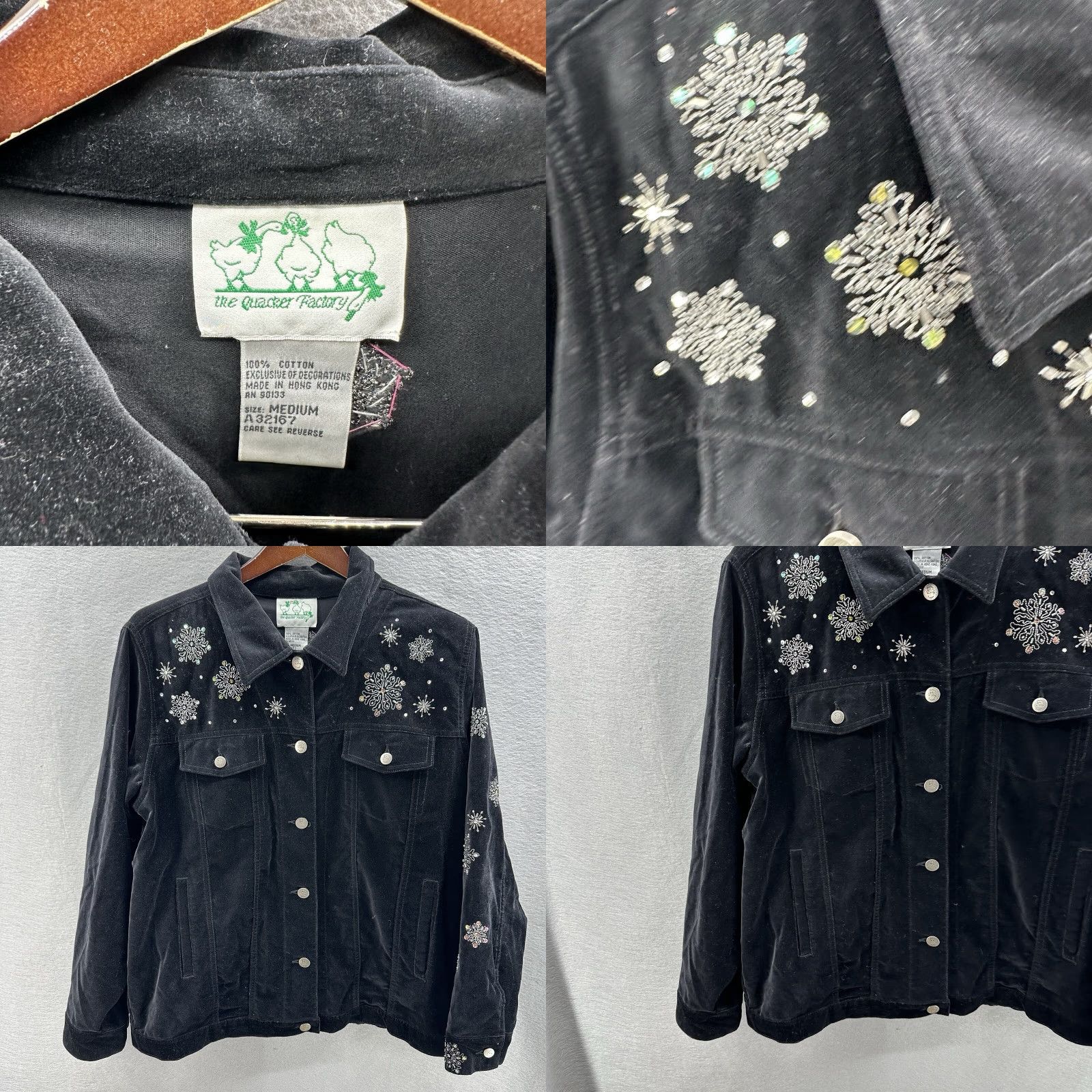 Quacker Factory Vintage Quacker Factory Women's Jacket M Black Velvet Fall Spring Winter Casual Beaded Embroidered 90s Size M / US 6-8 / IT 42-44 - 8 Thumbnail