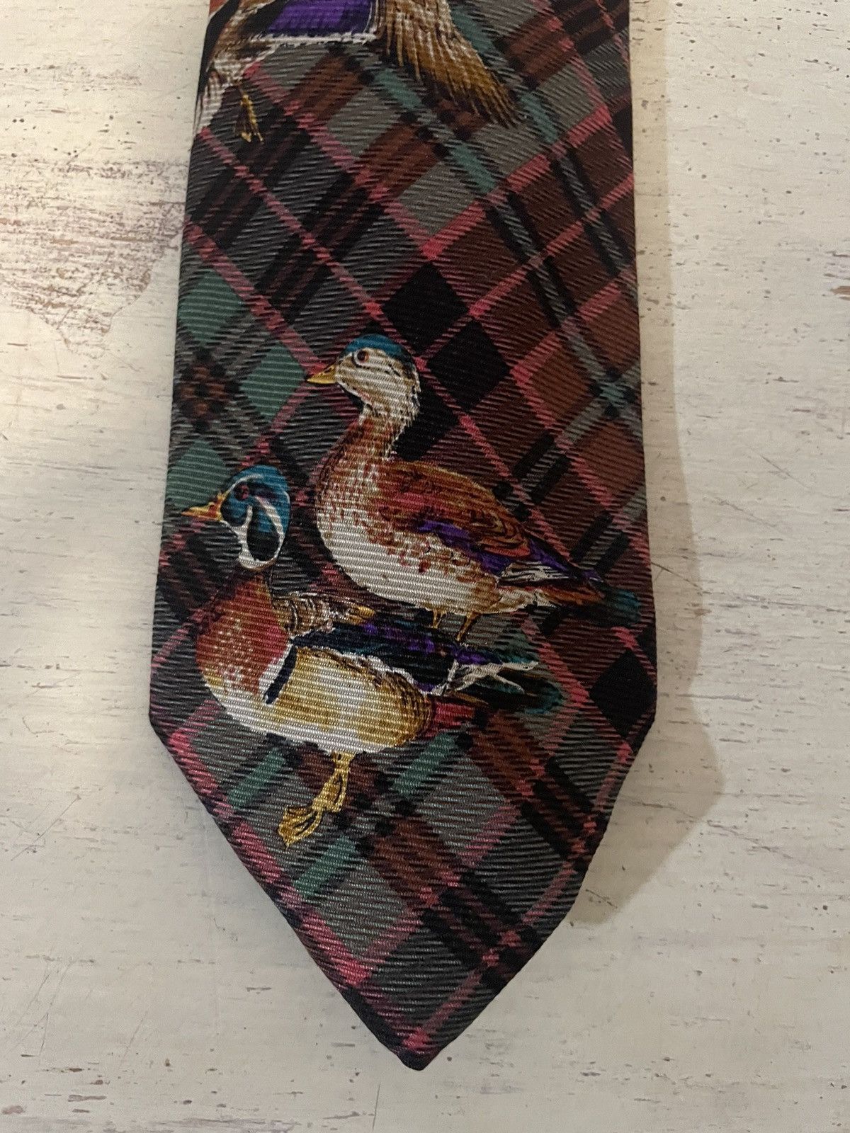 Polo Ralph Lauren × Vintage Rare Plaid-Duck Print Silk Tie Size ONE SIZE - 2 Thumbnail