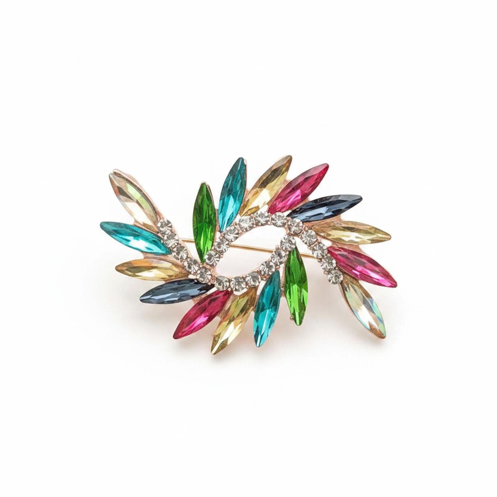 The Unbranded Brand Colorful Rhinestone Leaf Brooch Pin Size ONE SIZE - 1 Thumbnail