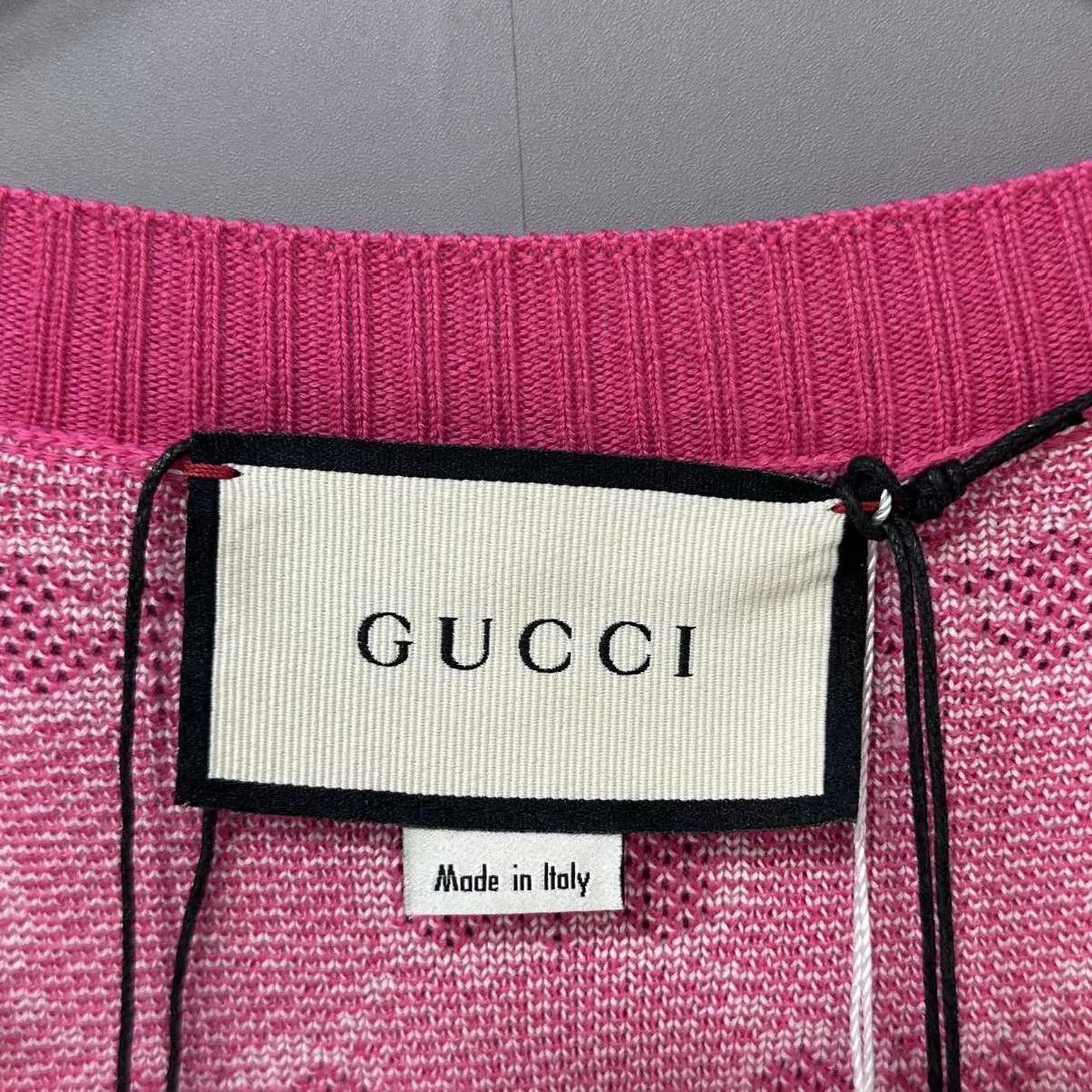 Gucci GUCCI pink all over print gold button cardigan size L Size L / US 10 / IT 46 - 6 Thumbnail