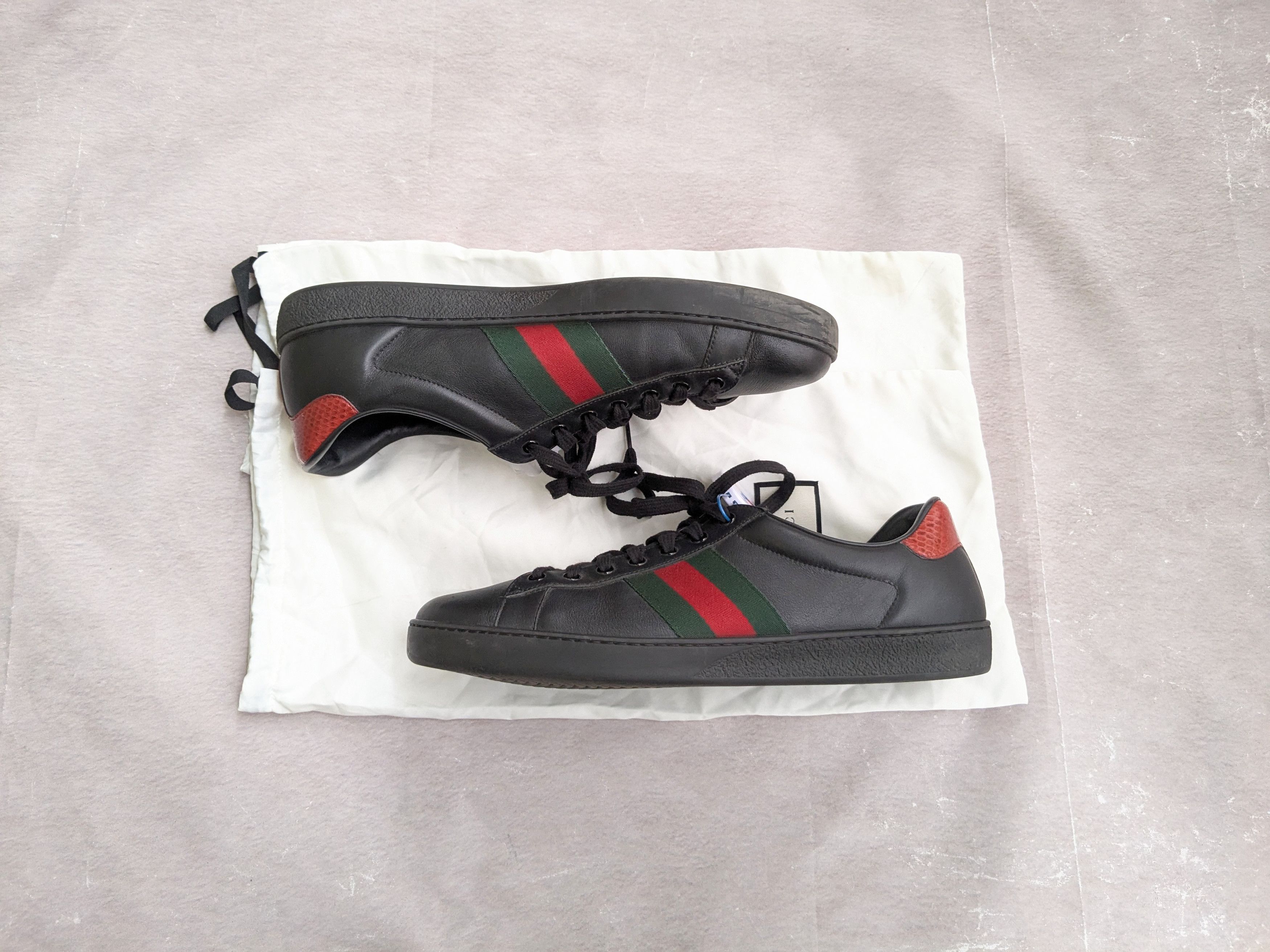 Gucci Gucci Ace Sneakers Black 12.5 Leather Low Tops Web Size US 12.5 / EU 45-46 - 1 Thumbnail