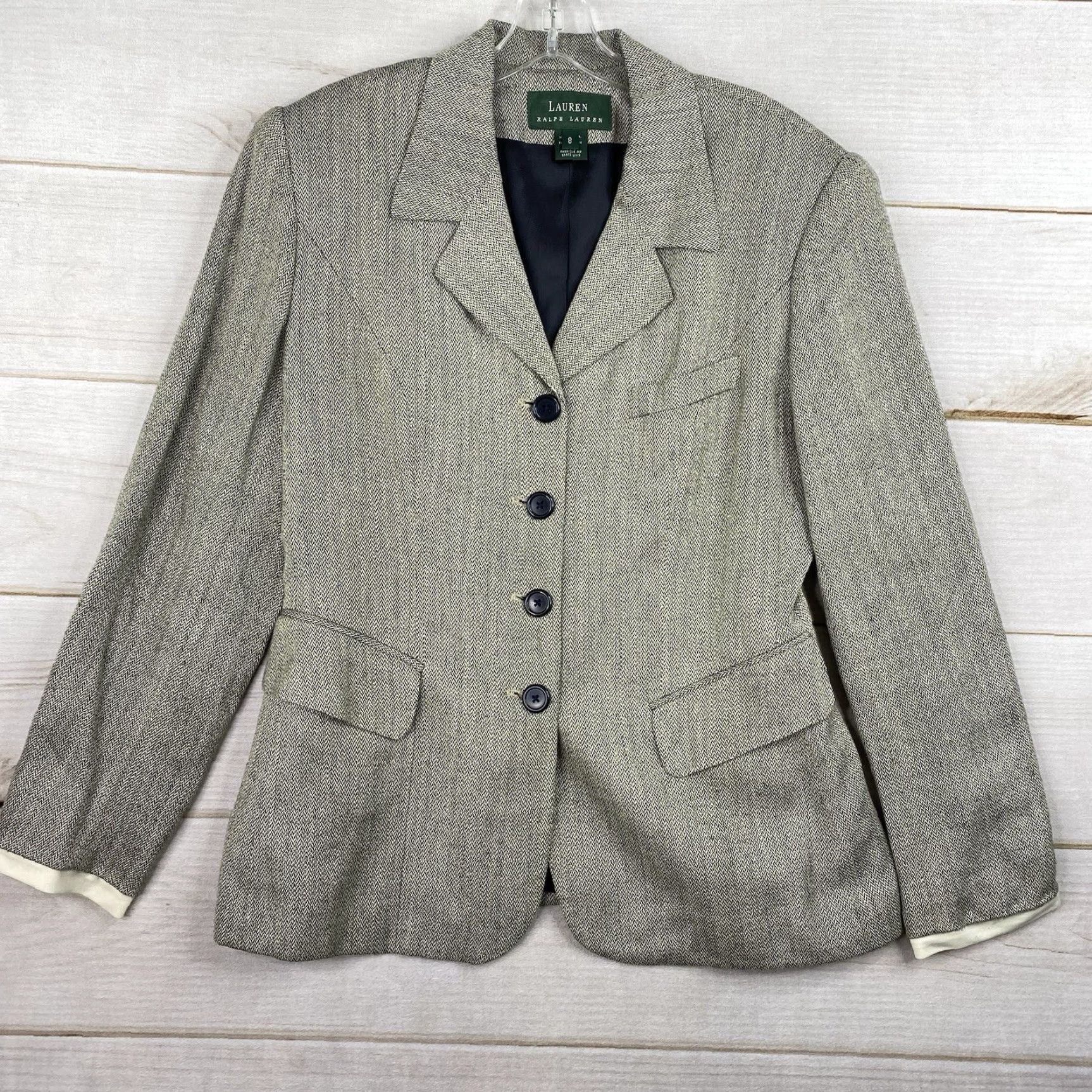 Ralph Lauren VINTAGE Lauren Ralph Lauren Blazer Womens 8 Blue Herringbone Tweed USA Equestrian Riding Size M / US 6-8 / IT 42-44 - 2 Thumbnail