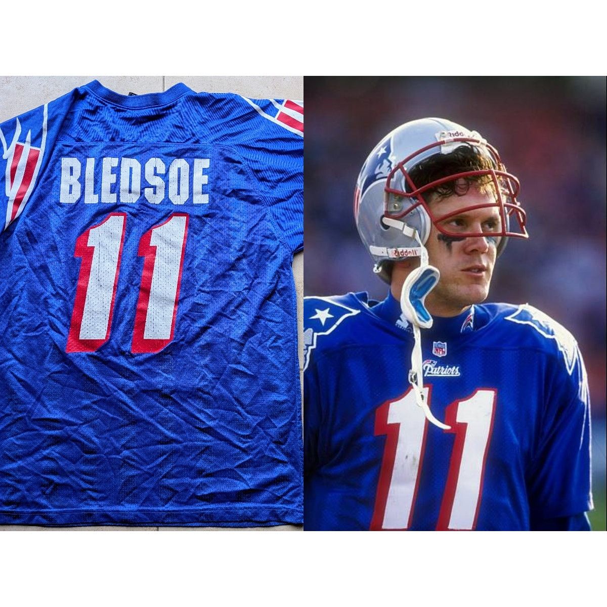Starter BLEDSOE 90s New England Patriots jersey 48 L blue NFL vtg Size US L / EU 52-54 / 3 - 1 Thumbnail