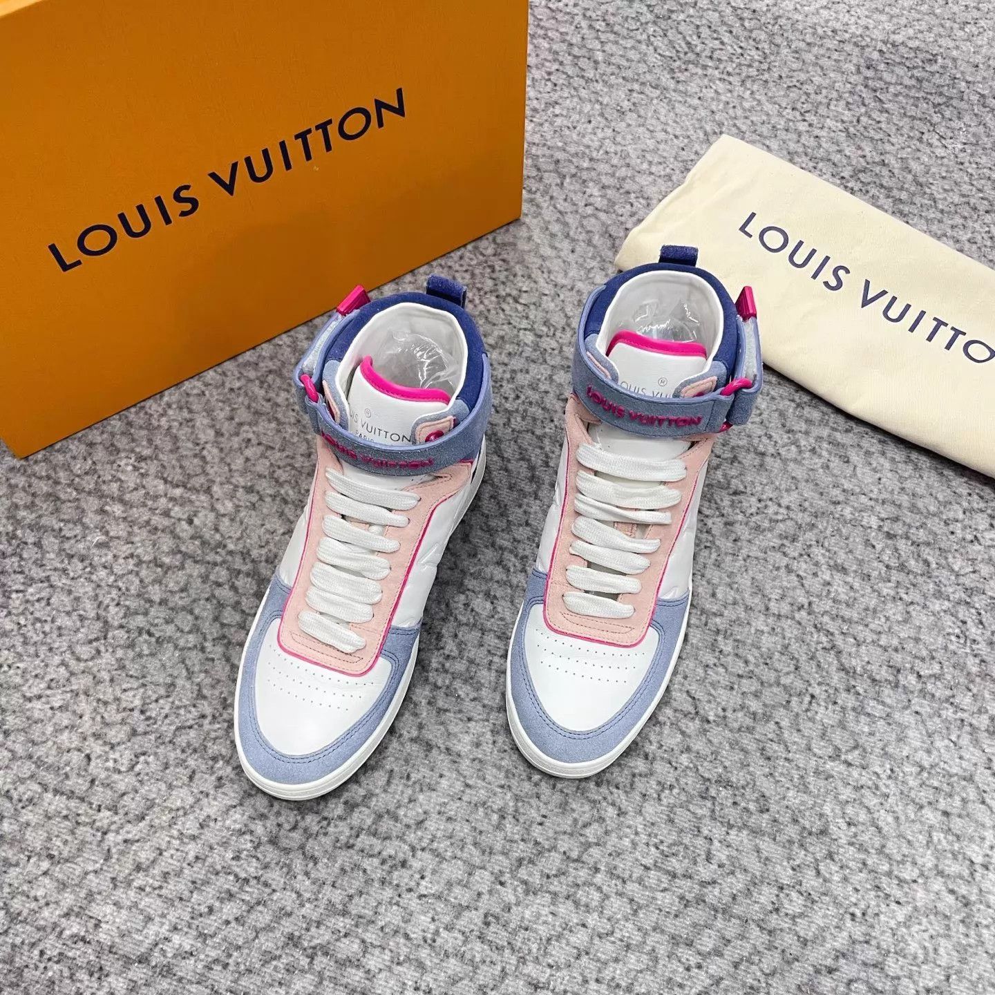 Louis Vuitton LV Boombox High-Top Sneakers Blue-Pink-White Size US 4.5 / IT 34.5 - 2 Thumbnail