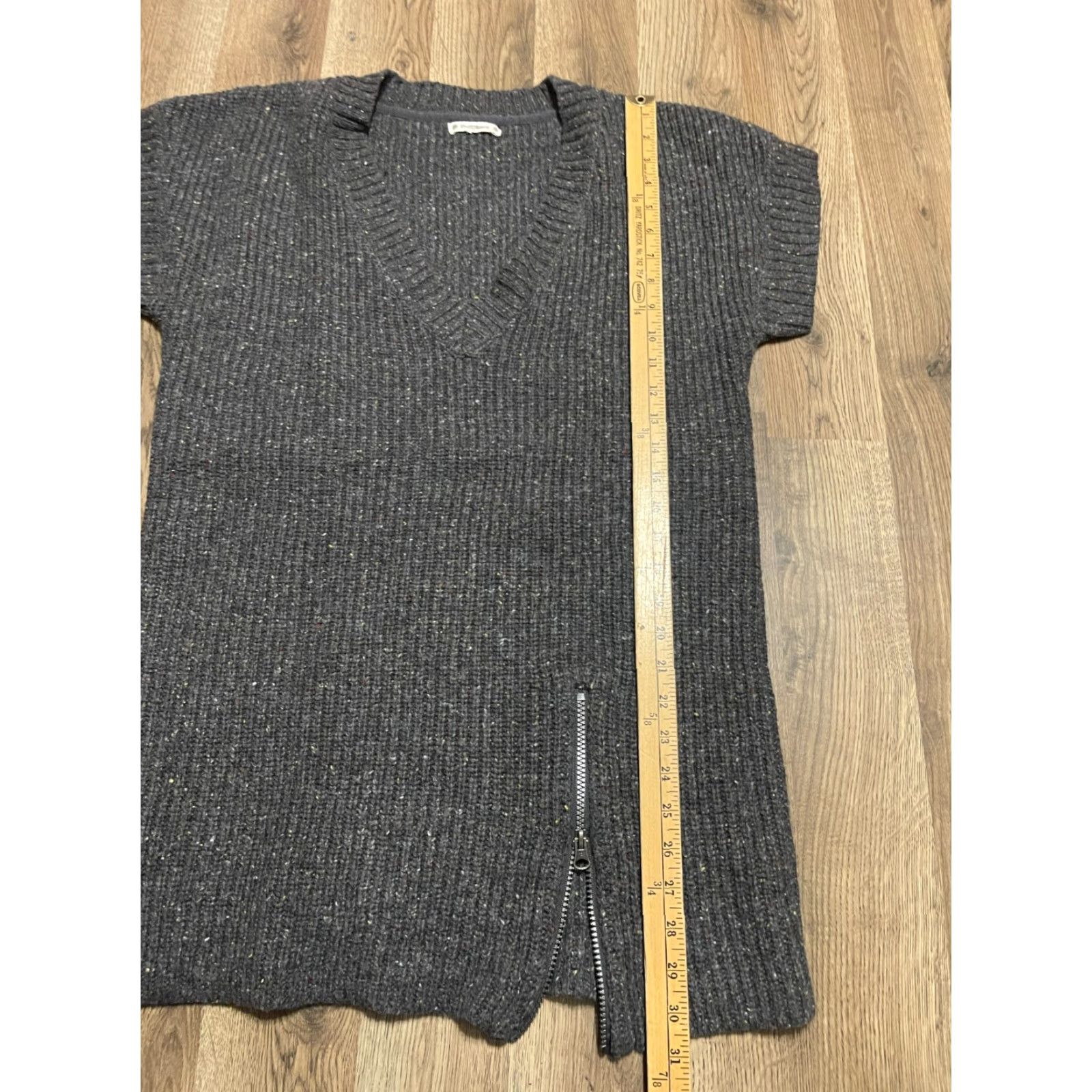 Vintage Ruff Hewn Dress Women Medium Gray V-Neck Wool Blend Side Zip Short Sleeve Size M / US 6-8 / IT 42-44 - 7 Thumbnail