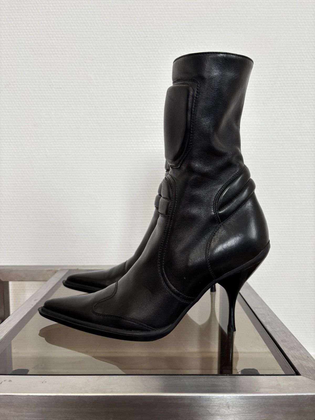 Miu Miu 00’s Vintage Miu Miu Black Padded Leather Biker Heel Boots Size US 7 / IT 37 - 1 Thumbnail