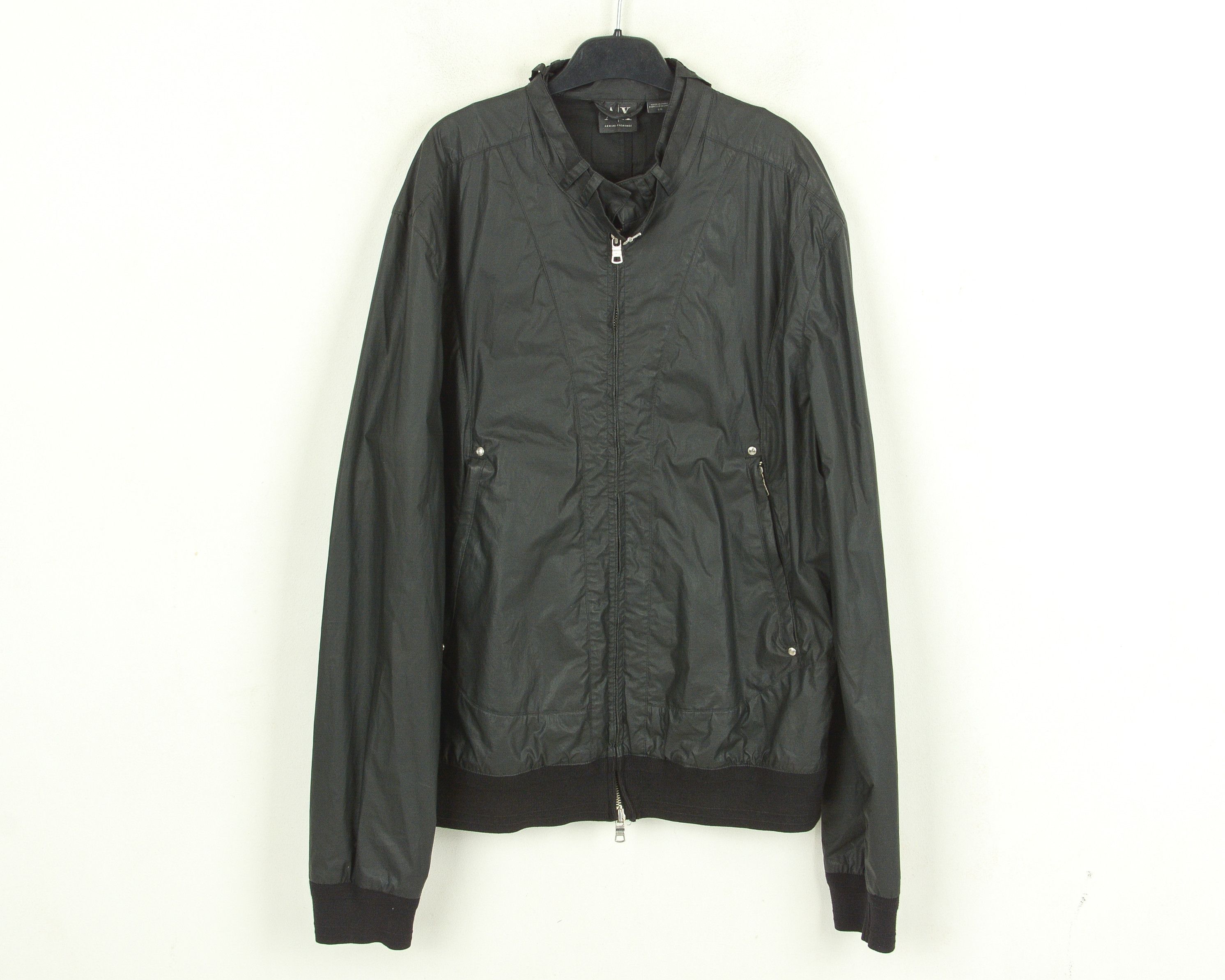 AX men L Bomber Jacket Waxed cotton Racer Moto Black Coat
