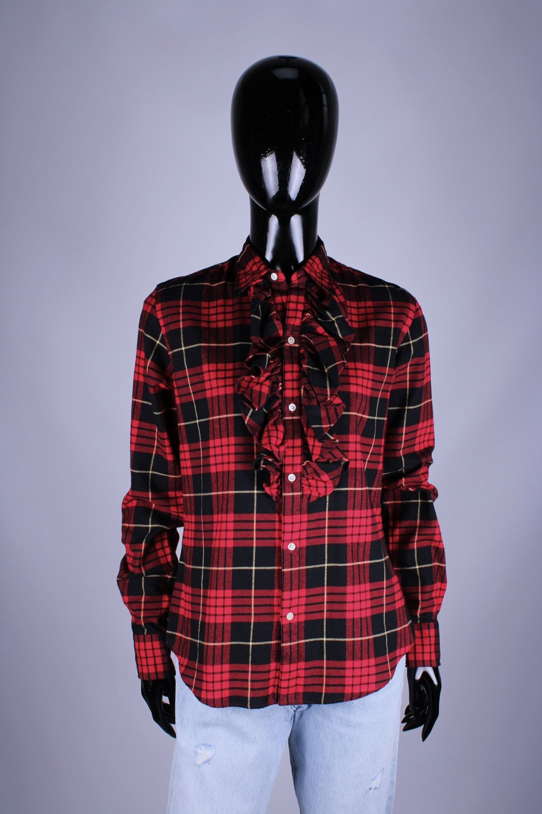 Designer × Ralph Lauren RALPH LAUREN Ruffle Red Black Plaid Long Sleeve Shirt Top Size S / US 4 / IT 40 - 2 Thumbnail