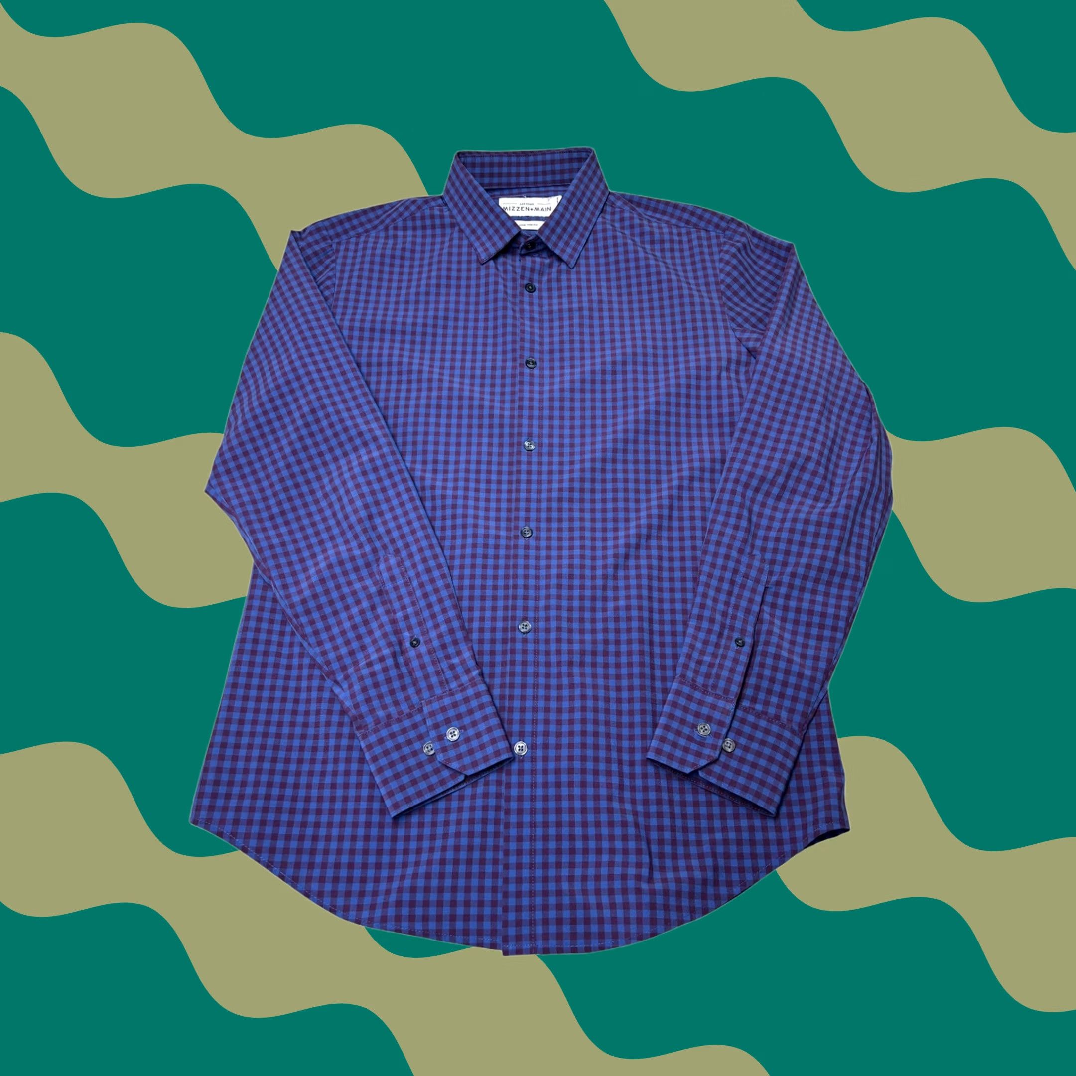Mizzen+Main Mizzen+Main Leeward Mens Large Trim Fit Gingham Dress Shirt Blue Purple Size 42R - 1 Thumbnail
