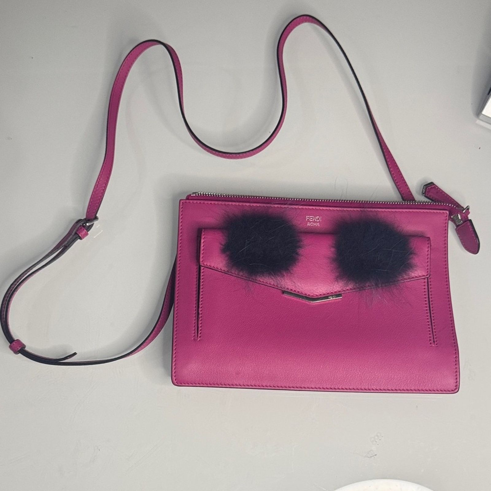 Fendi Fendi Monster Crossbody Bag – Hot Pink Leather Black Fur Size ONE SIZE - 1 Thumbnail