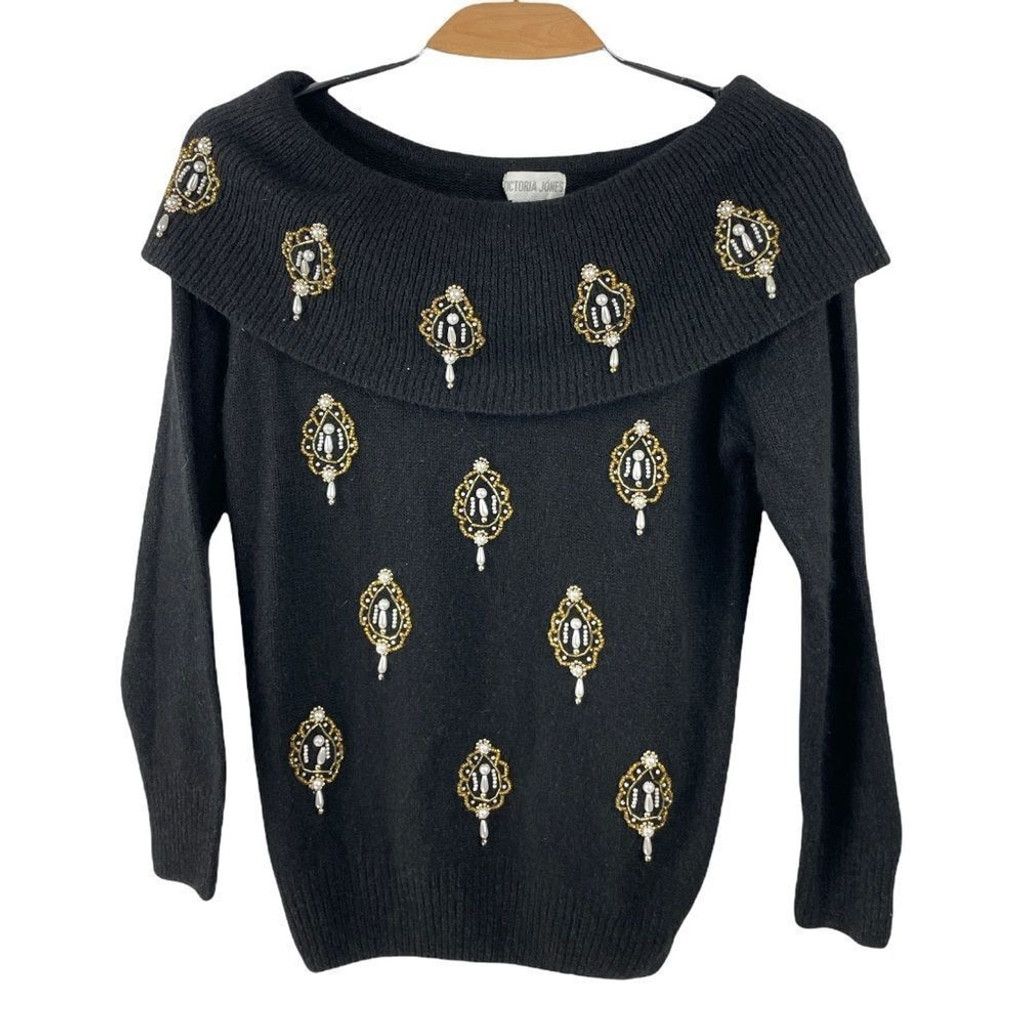 Other × Vintage Vintage Black Silk Angora Pearl Embellished Sweater Size S Size S / US 4 / IT 40 - 2 Thumbnail