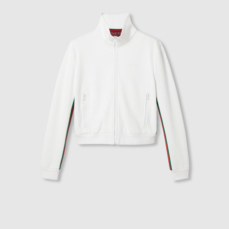 Gucci o1la5ras0526 Jersey Drill Jacket With Web in White Size M / US 6-8 / IT 42-44 - 1 Thumbnail