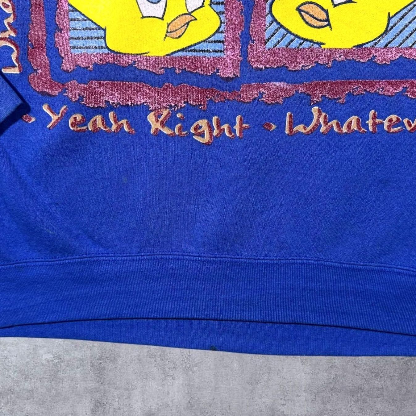 Vintage VINTAGE Looney Tunes (1997) Tweety Slogan Graphic Blue Sweatshirt XL Men Regular Long Sleeve Pullover 100% Cotton USA Blue Mens Sweatshirt Size US XL / EU 56 / 4 - 5 Thumbnail