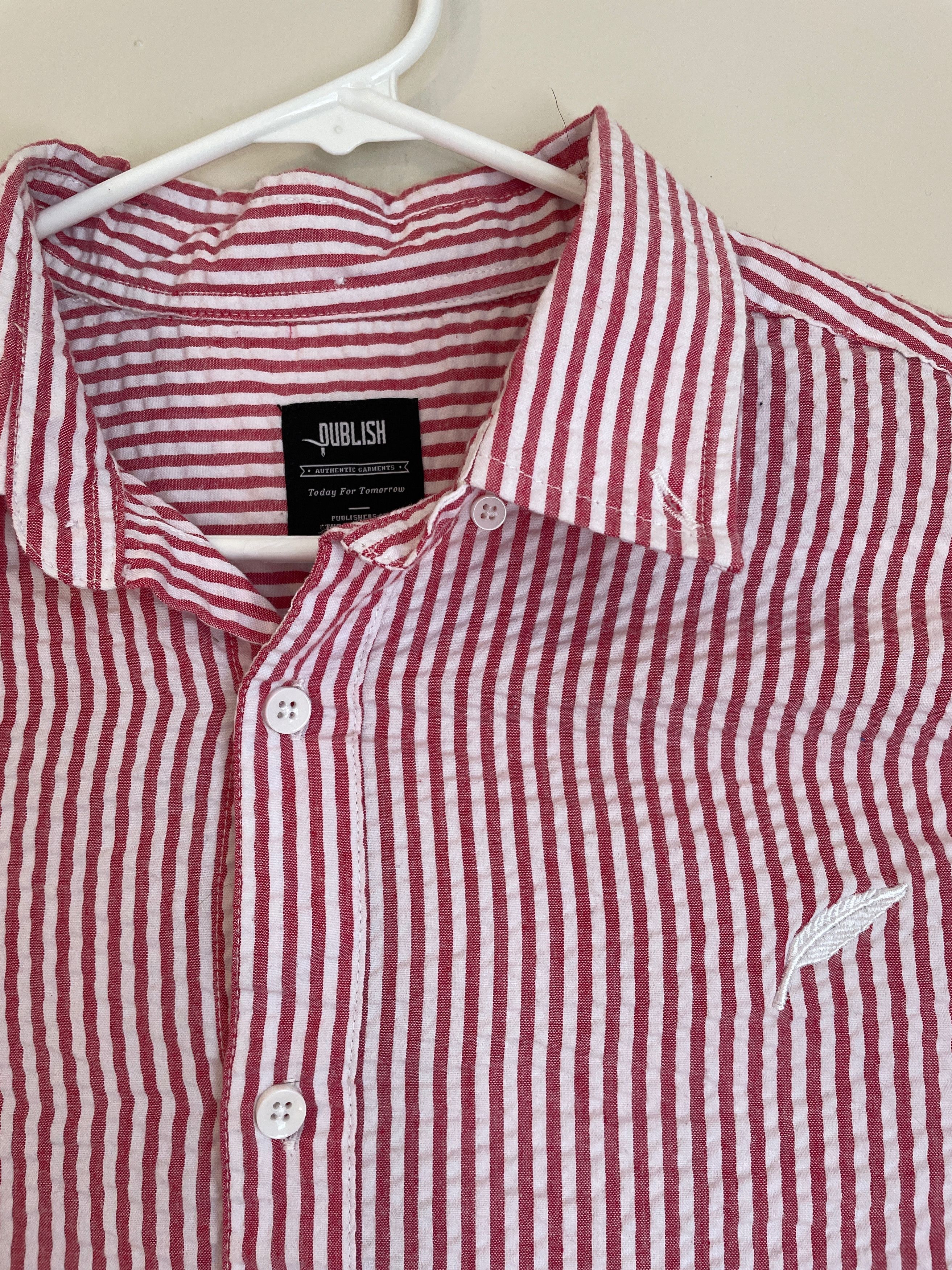 Publish Publish red & white striped long sleeve button up shirt Size US L / EU 52-54 / 3 - 4 Thumbnail
