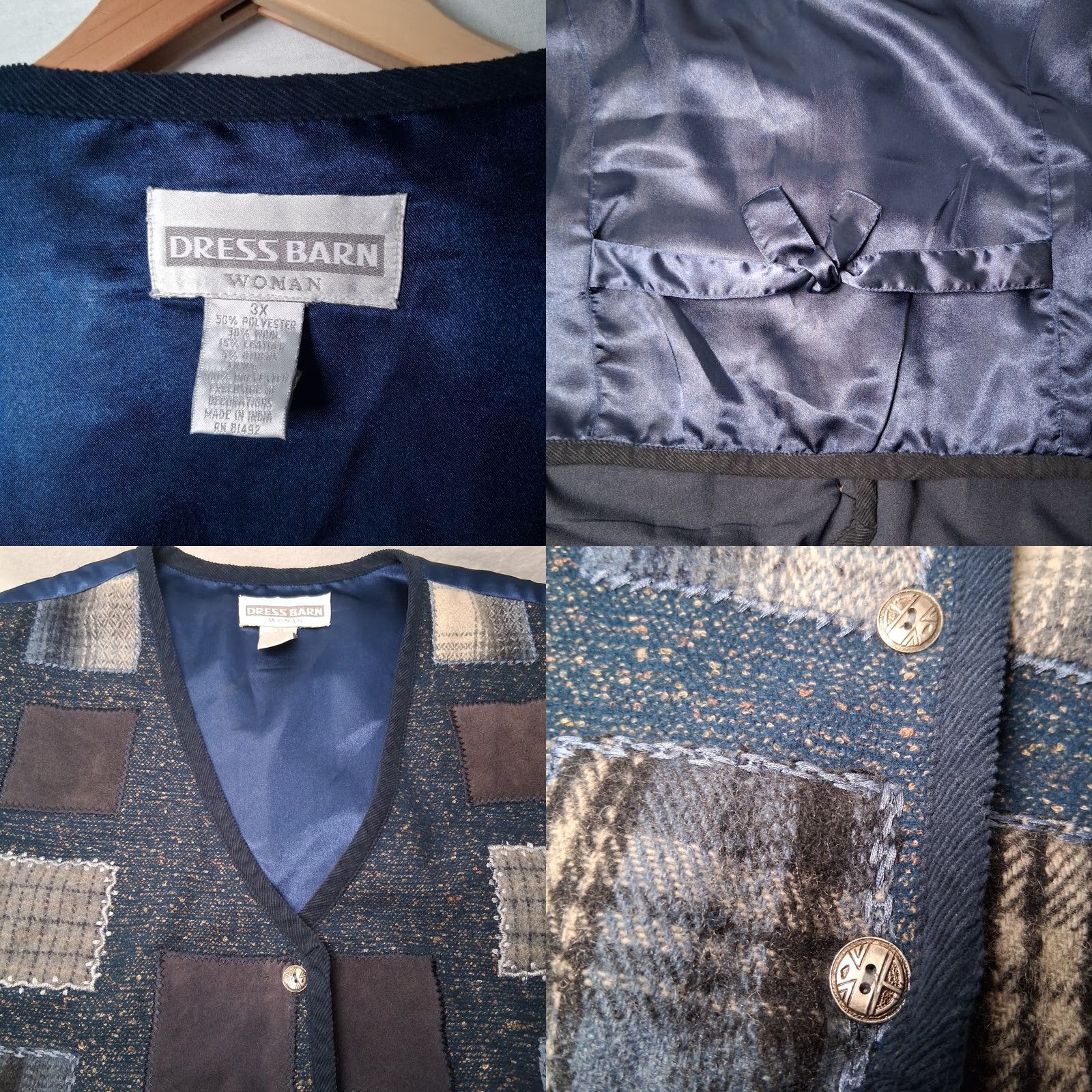 Vintage VINTAGE Dressbarn Vest Blue Plus Size 3X Patchwork Wool Leather Blend Boho Size XXL / US 16-18 / IT 52-54 - 8 Thumbnail