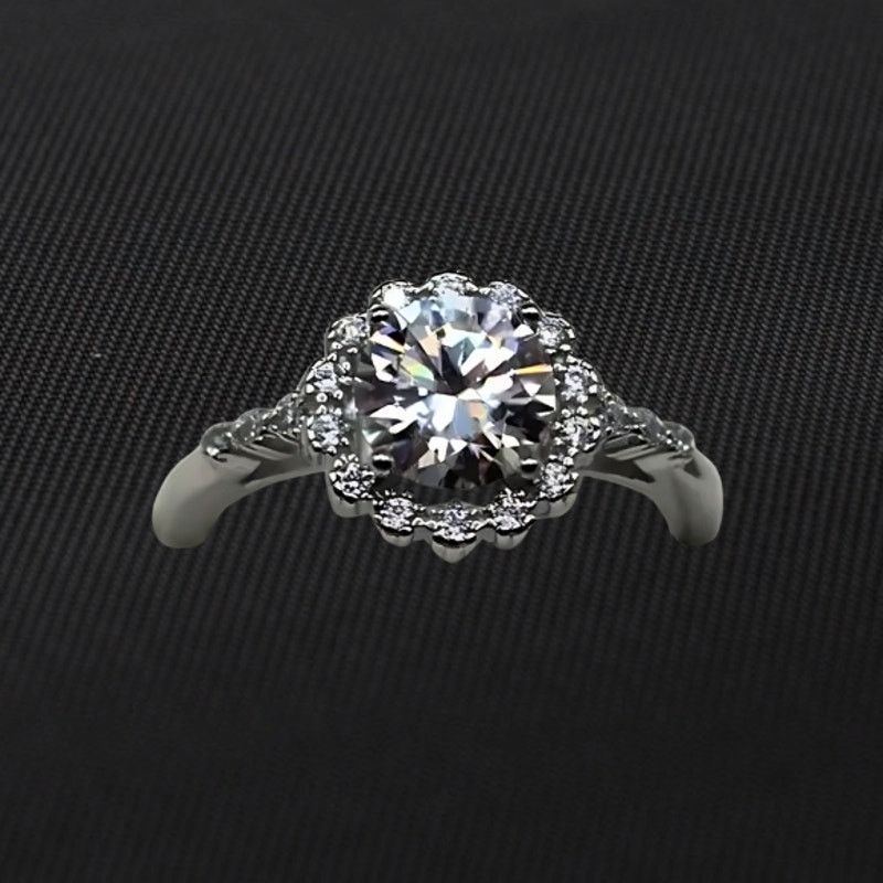 Other 1 Ct Moissanite Ring Halo-Style Flower Silver 6 Size ONE SIZE - 2 Thumbnail
