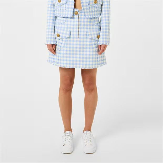 Balmain o1g2r1mq0924 Gingham Mini Skirt in Blanc & Blue Size 27" / US 4 / IT 40 - 3 Thumbnail