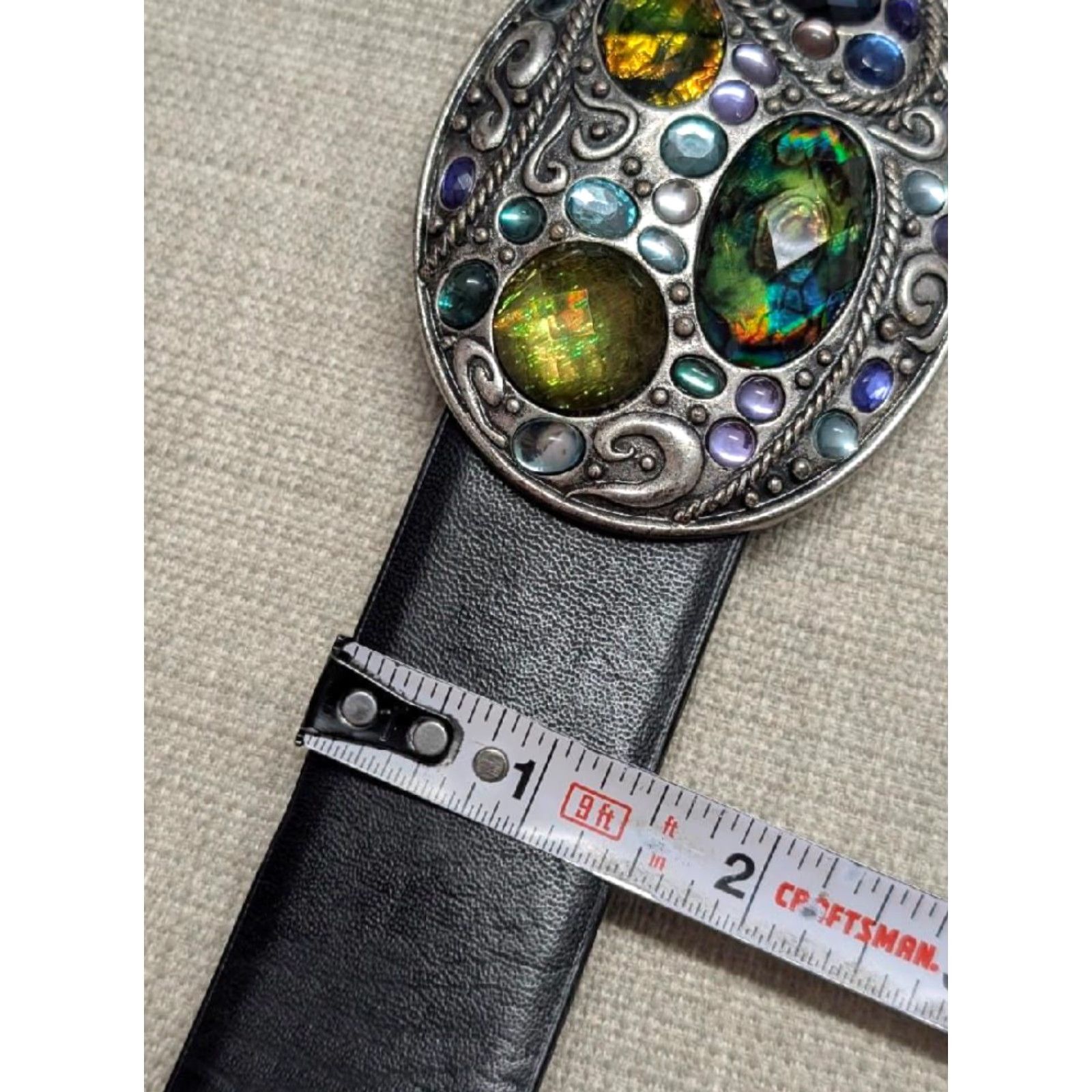 Vintage Chicos black leather belt rhinestone gem-stone insets one size 22-36 Women Size ONE SIZE - 7 Thumbnail