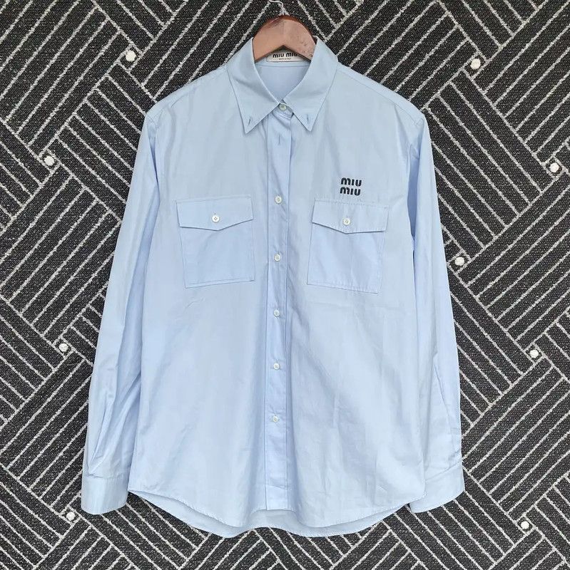 Miu Miu Miu Miu Light Blue Cotton Blouse for Women 0089 Size M / US 6-8 / IT 42-44 - 1 Thumbnail