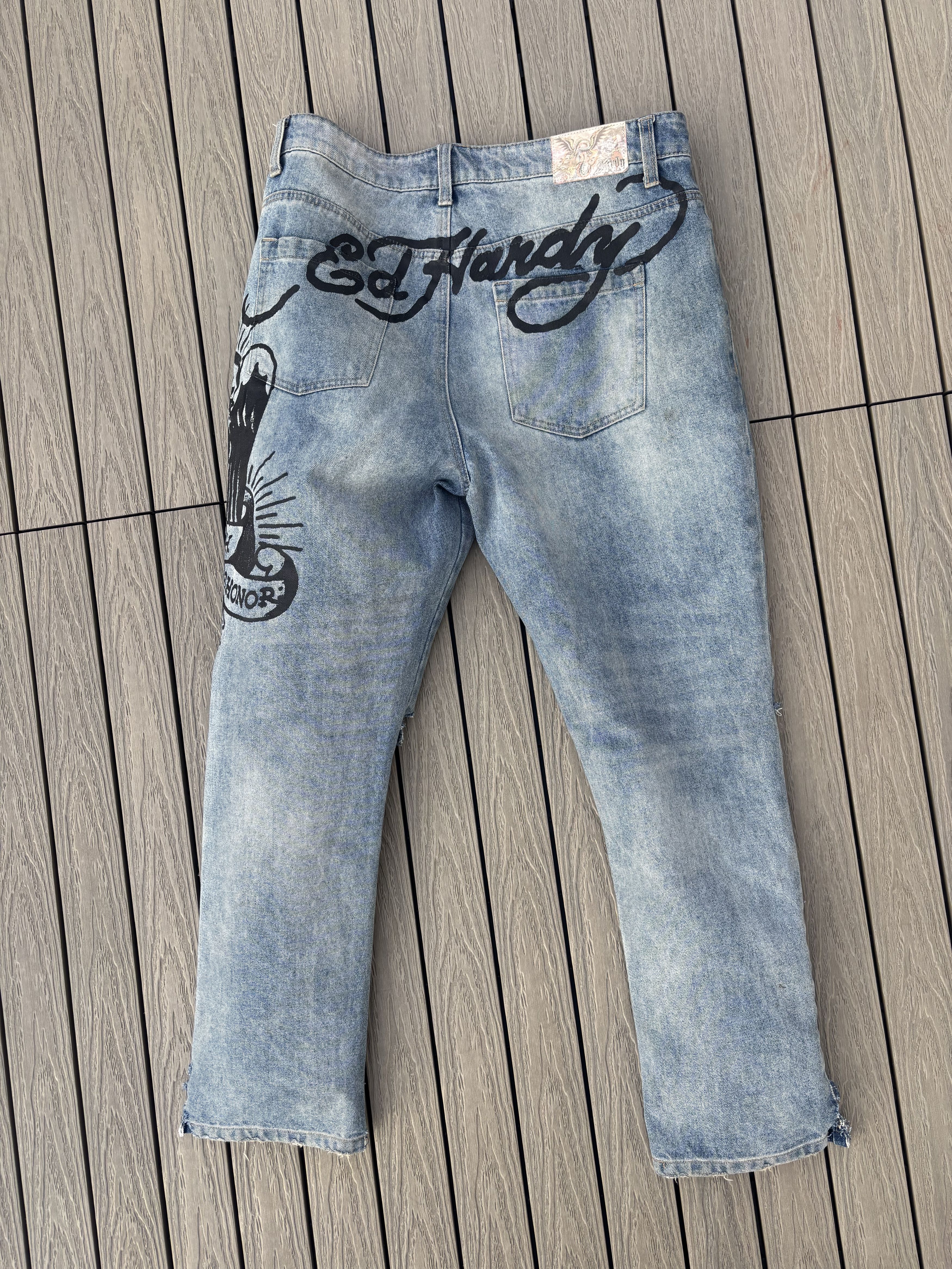 Ed Hardy Ed Hardy Printed Distressed Light Wash Logo Denim 34 Size US 34 / EU 50 - 9 Thumbnail